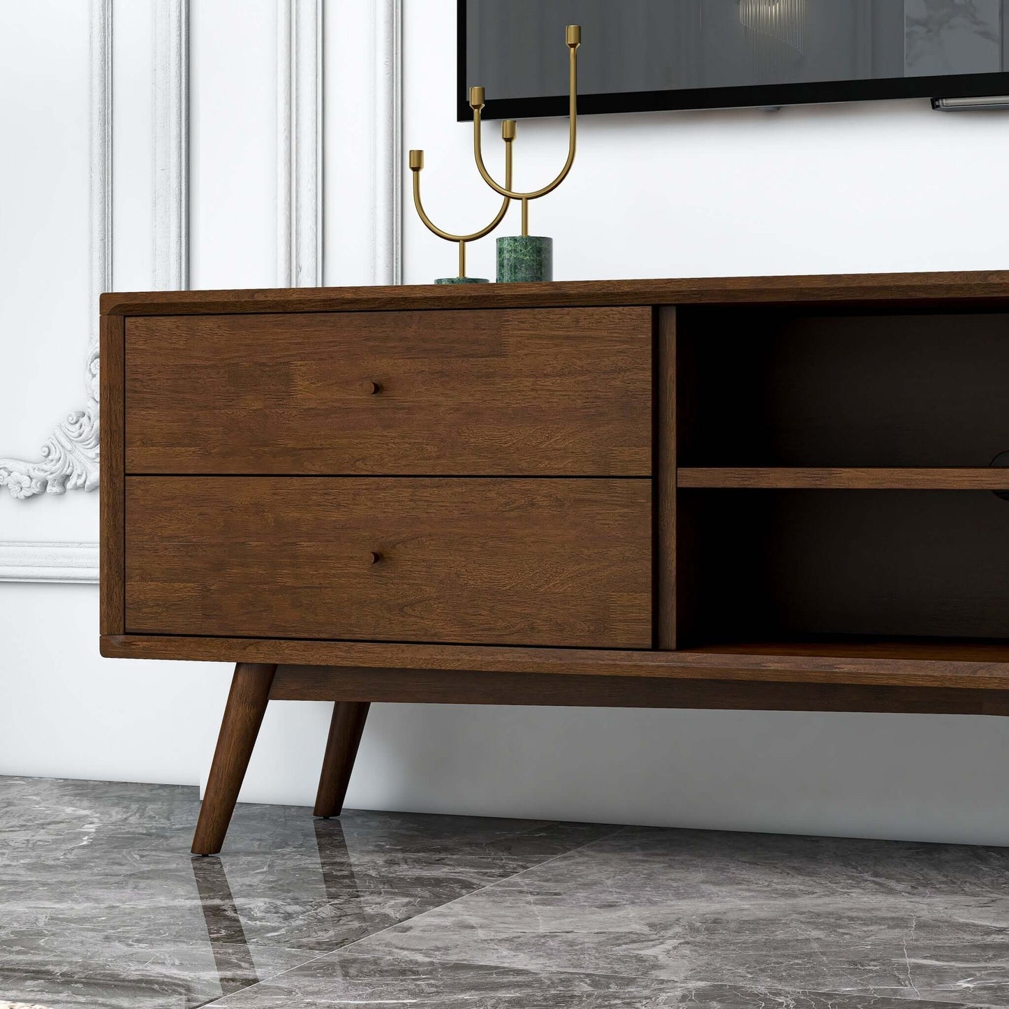 Caroline Mid Century Modern Style Walnut TV Stand