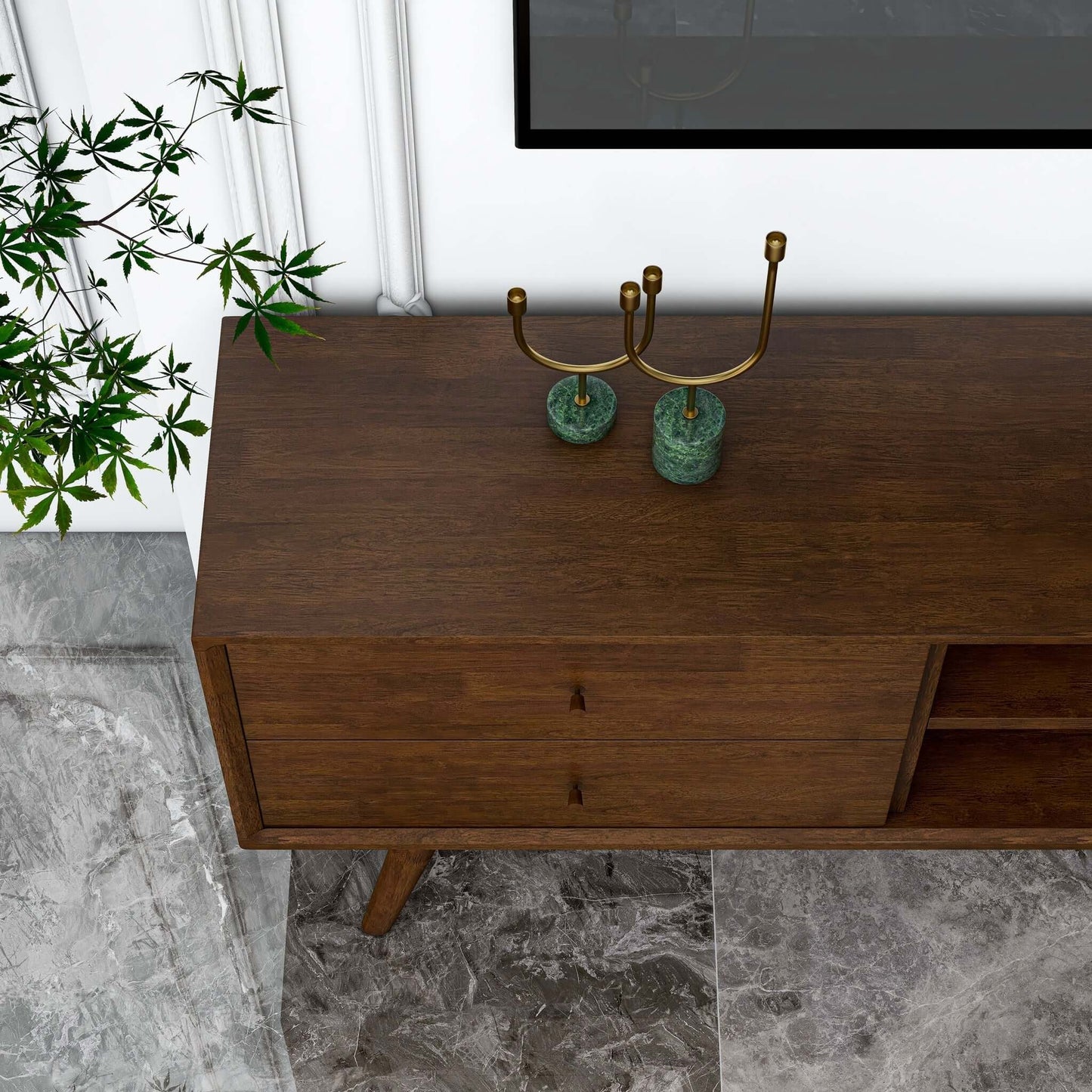 Caroline Mid Century Modern Style Walnut TV Stand