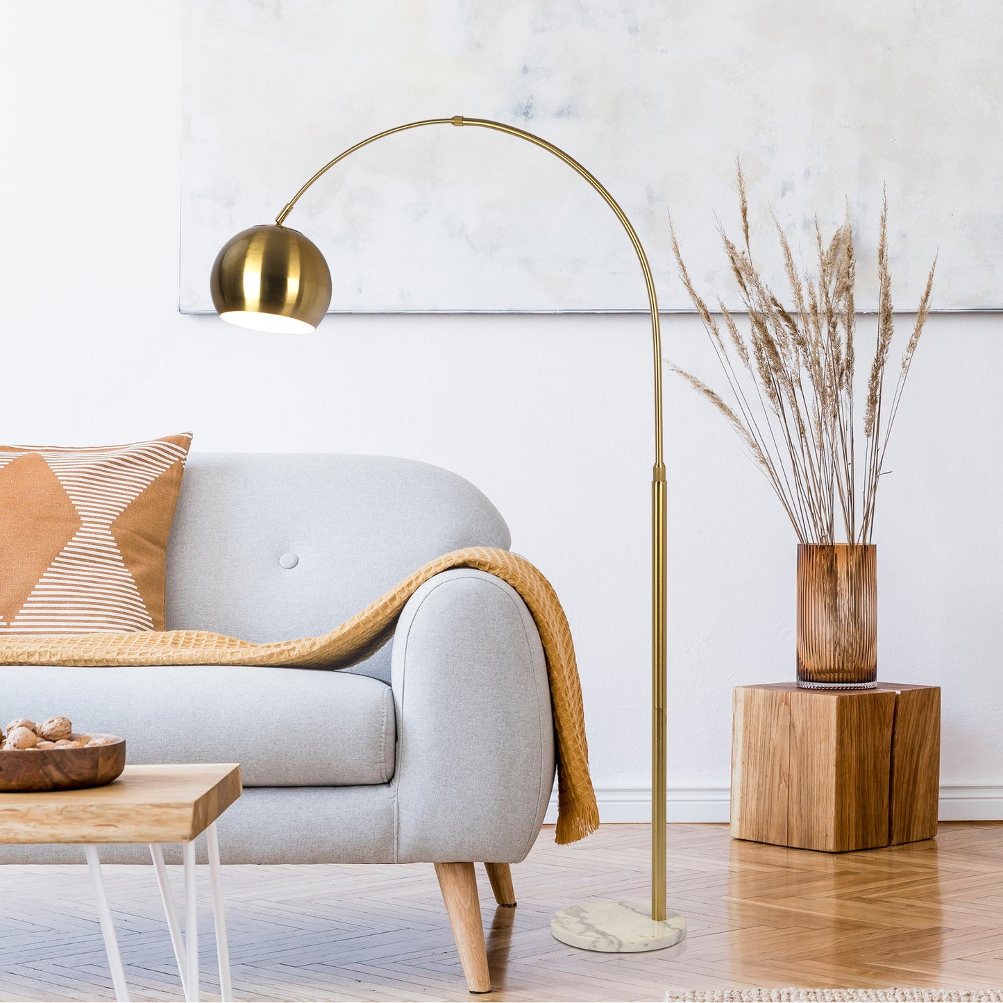 Oasis Long Arm Gold Brass Adjustable Floor Lamp