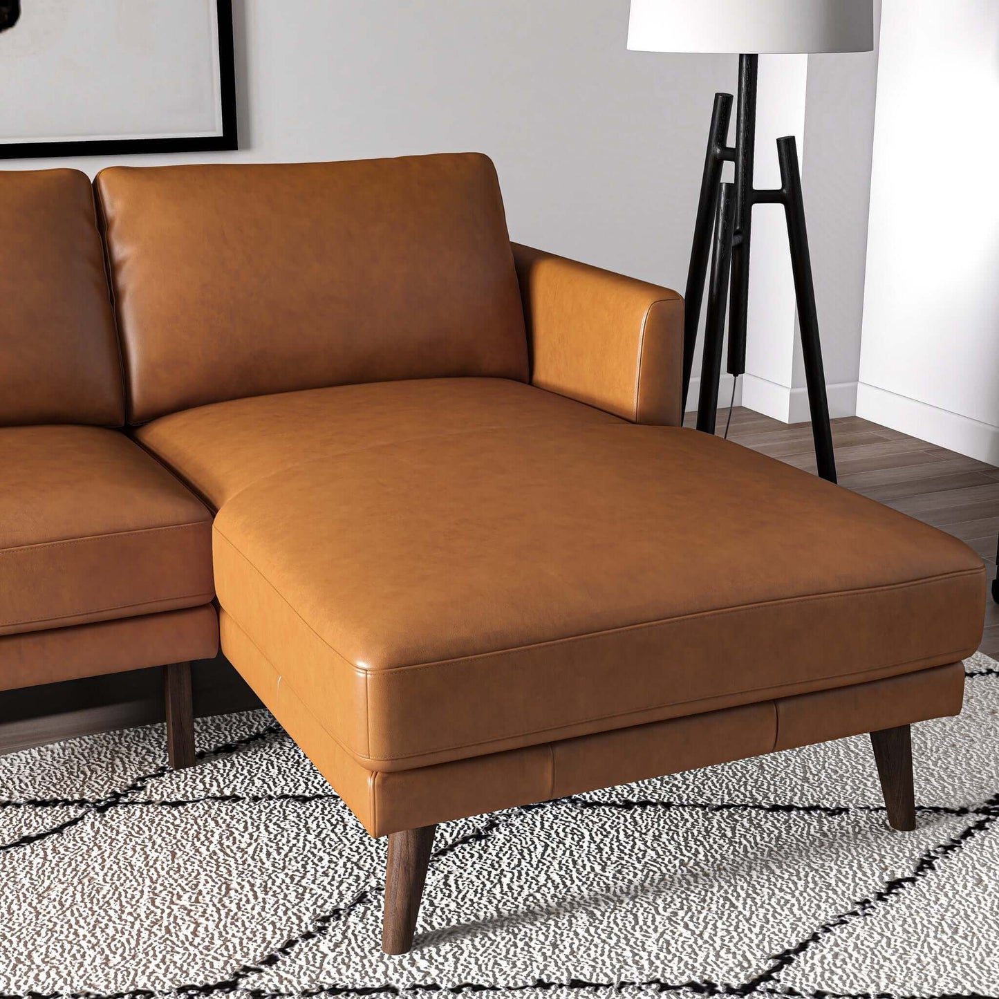 Lore L-Shaped Genuine Leather Sectional In Tan