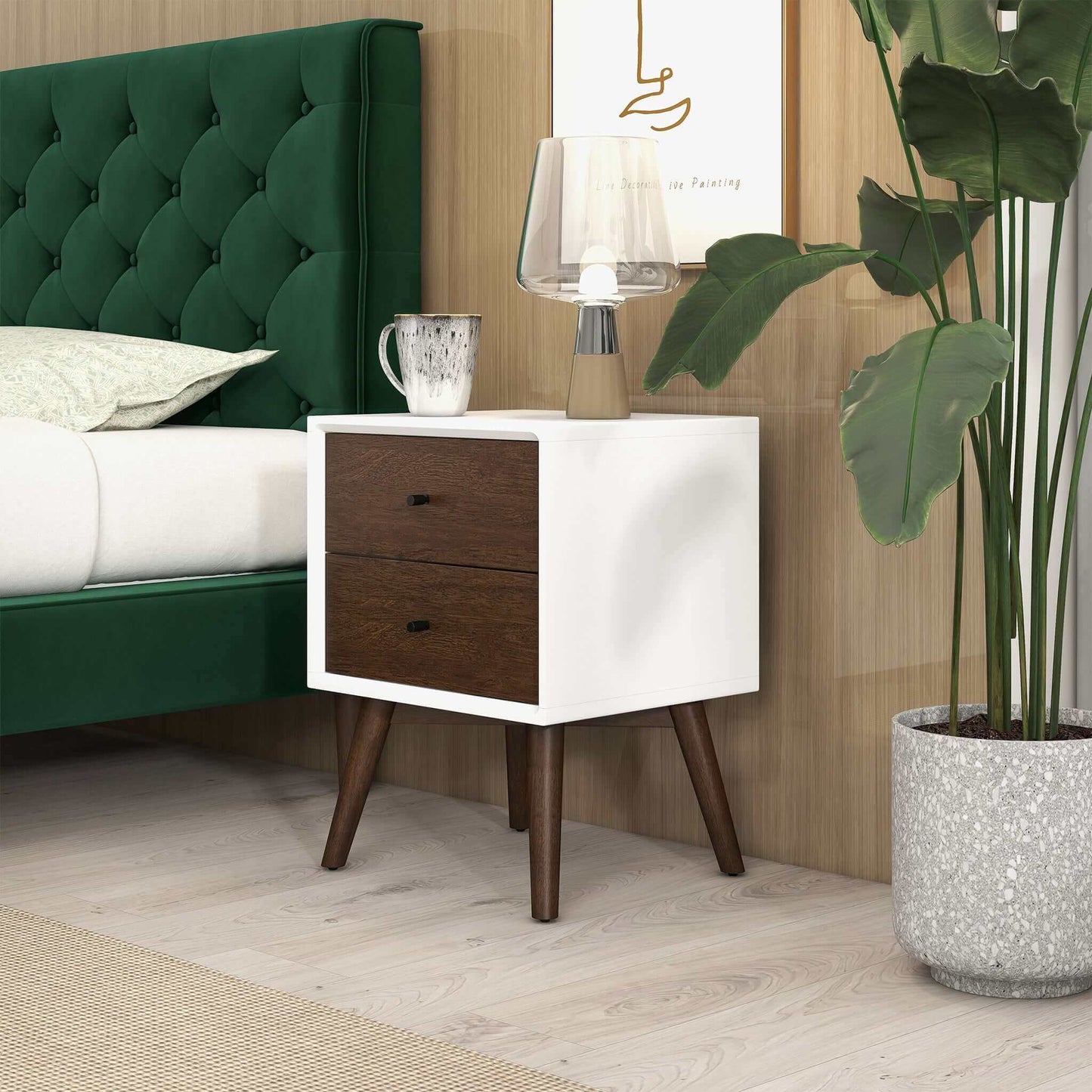 Caroline Mid Century Modern Style White Night Stand