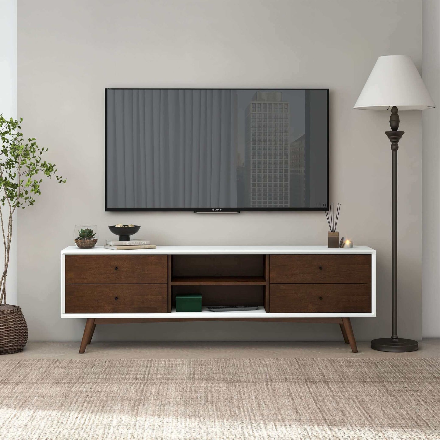 Caroline Walnut White TV Stand