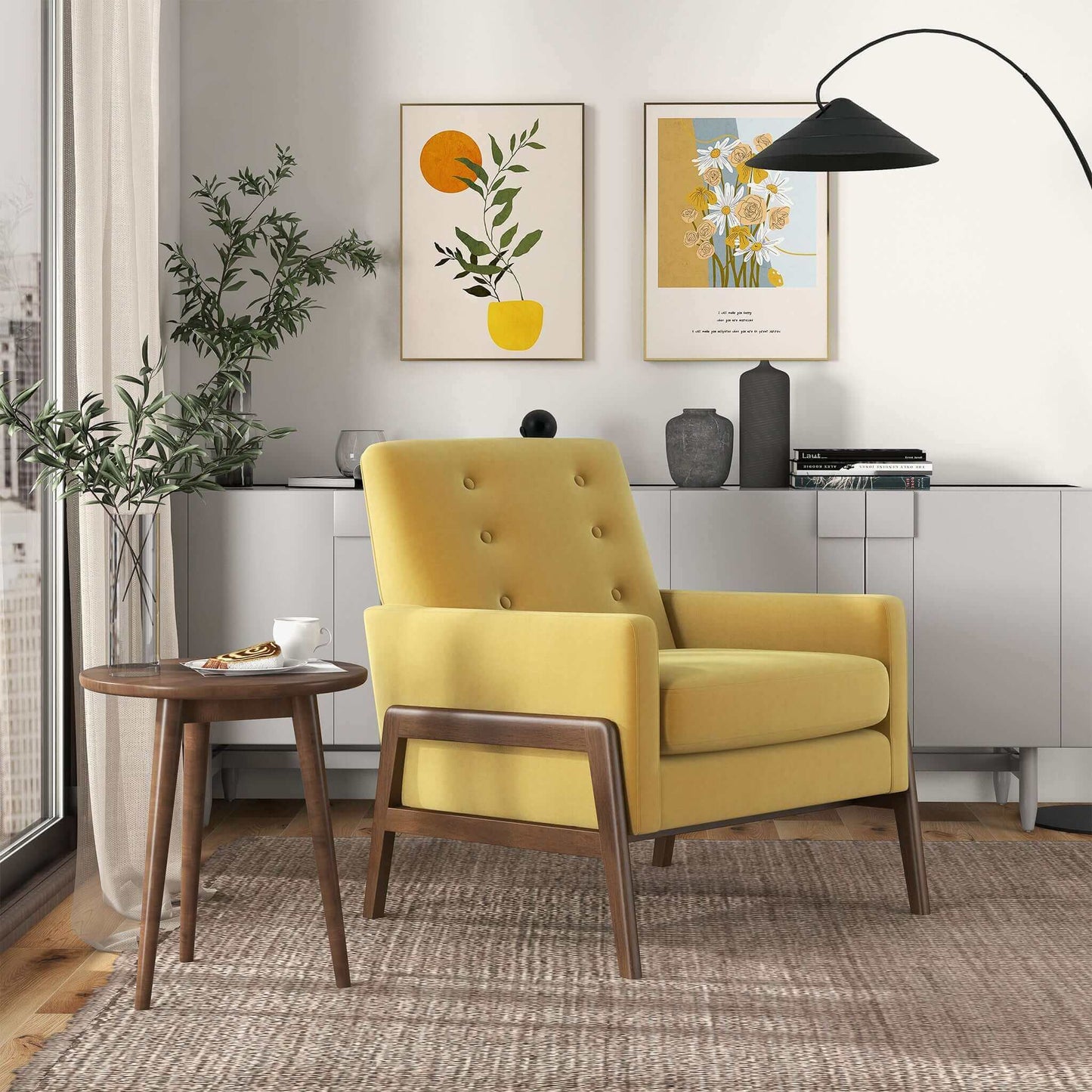 Cole Dark Yellow Velvet Lounge Chair