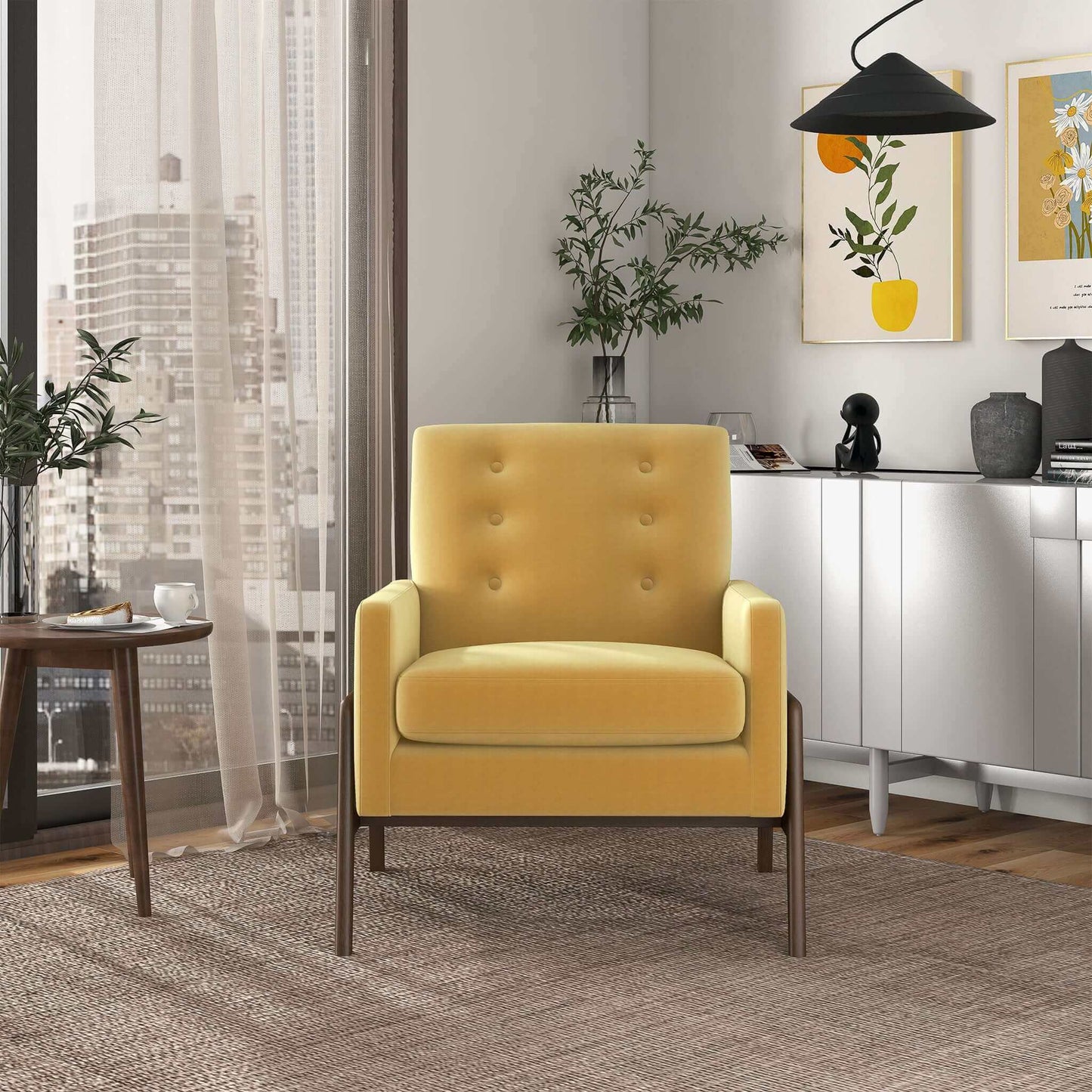 Cole Dark Yellow Velvet Lounge Chair
