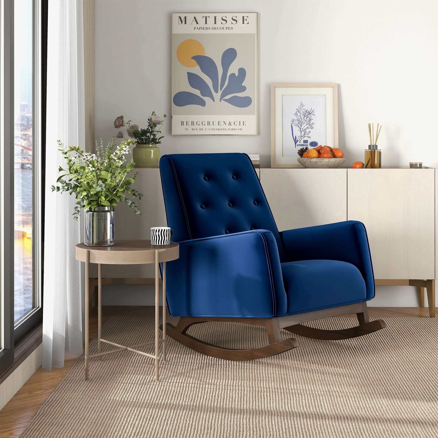 Demetrius Dark Blue Velvet Rocking Chair