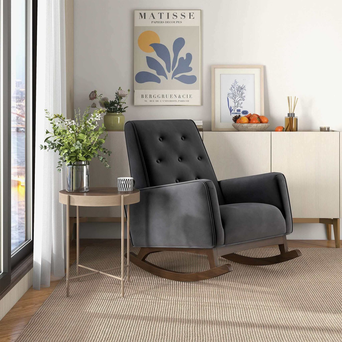 Demetrius Dark Grey Fabric Rocking Chair