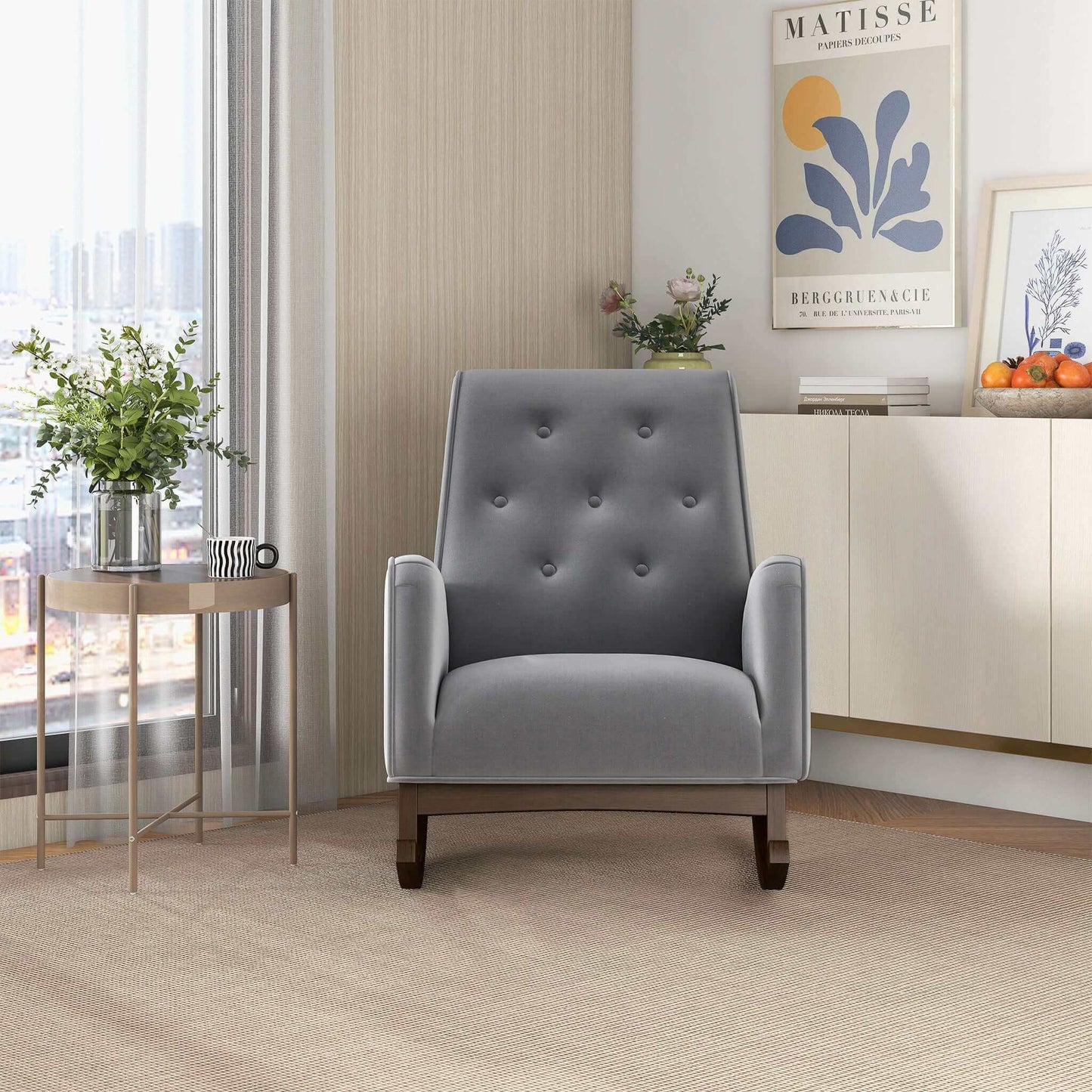 Demetrius Light Grey Fabric Rocking Chair
