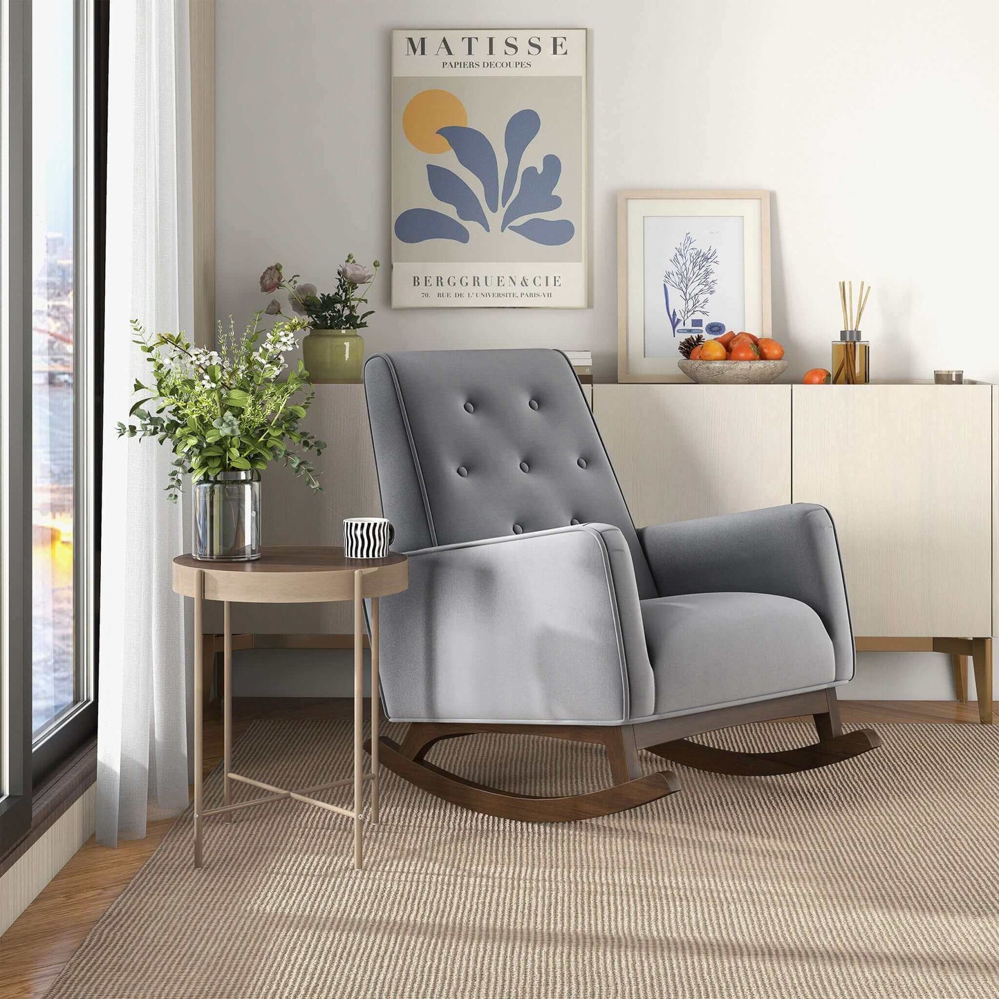 Demetrius Light Grey Fabric Rocking Chair