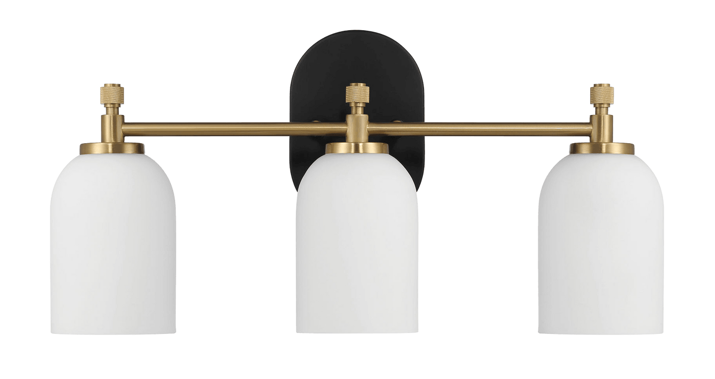 Meadows Three Lights Vanity Brushed Gold Bathroom Wall Light