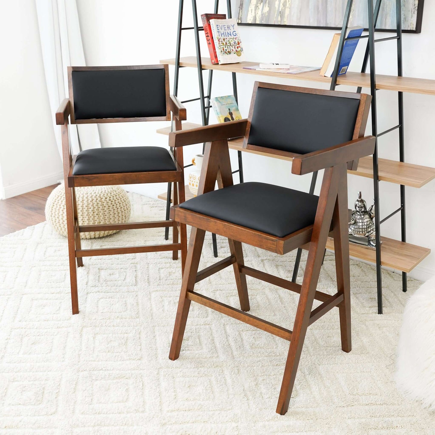 Athena Counter Chairs In Black Vegan Leather