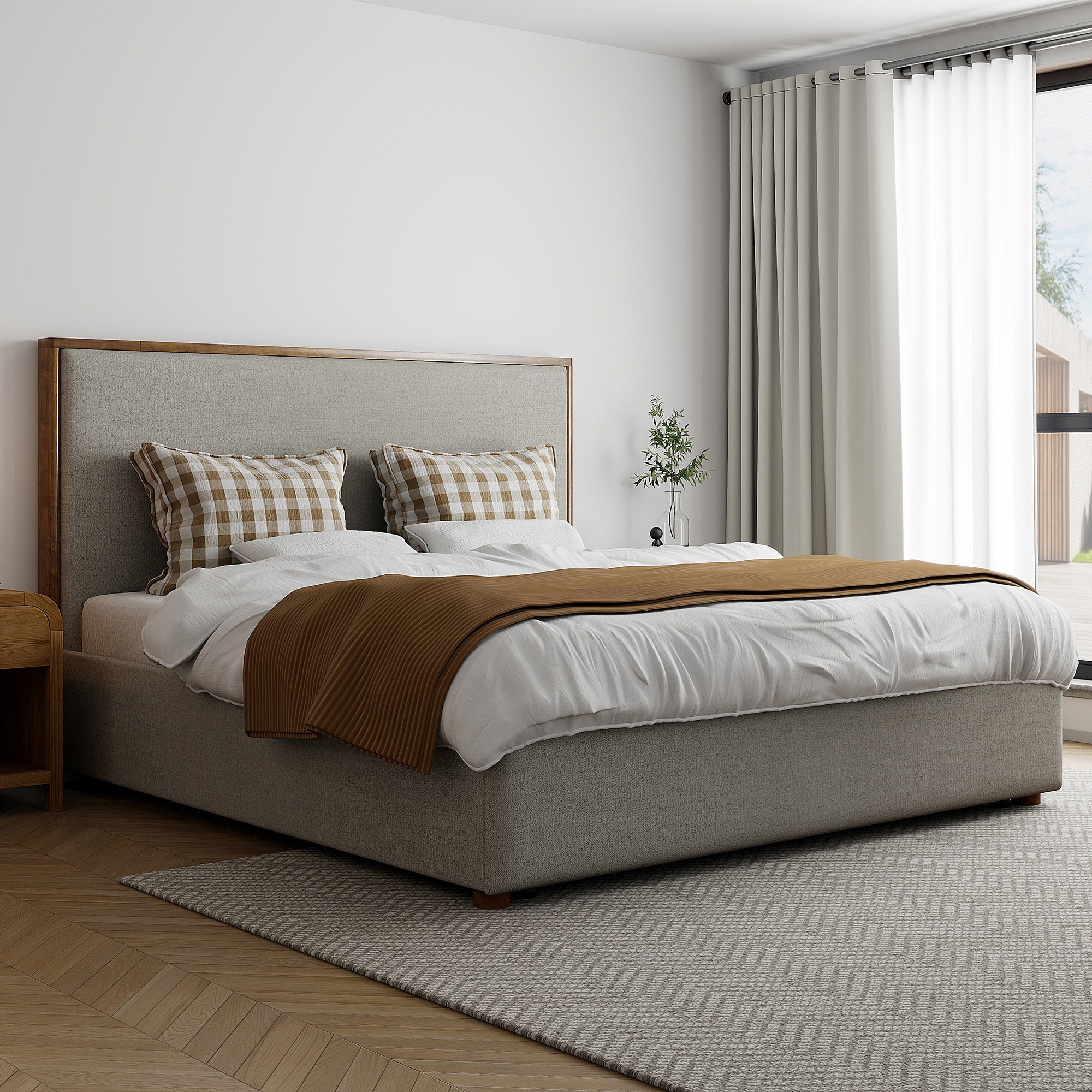 Andover Oat King Platform Bed w/ Drawer