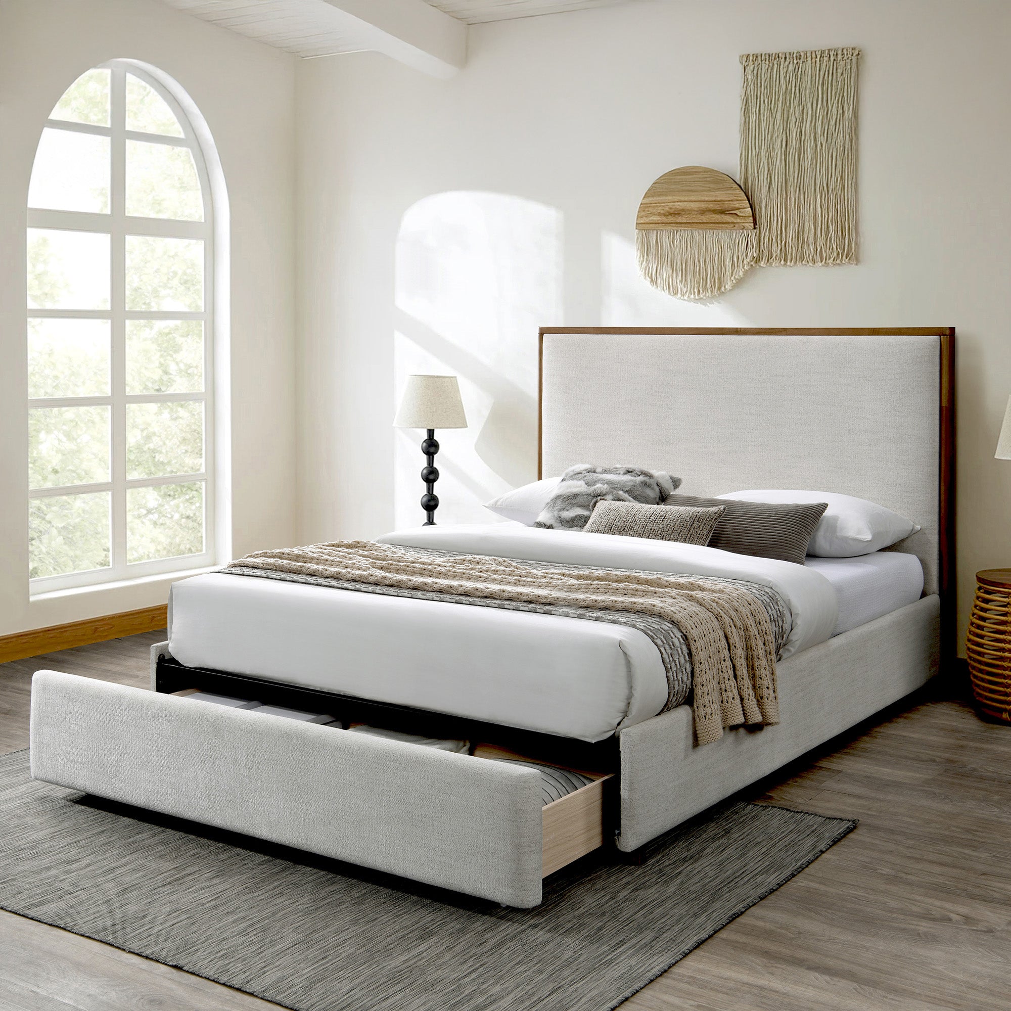 Andover Oat Queen Platform Bed w/ Drawer