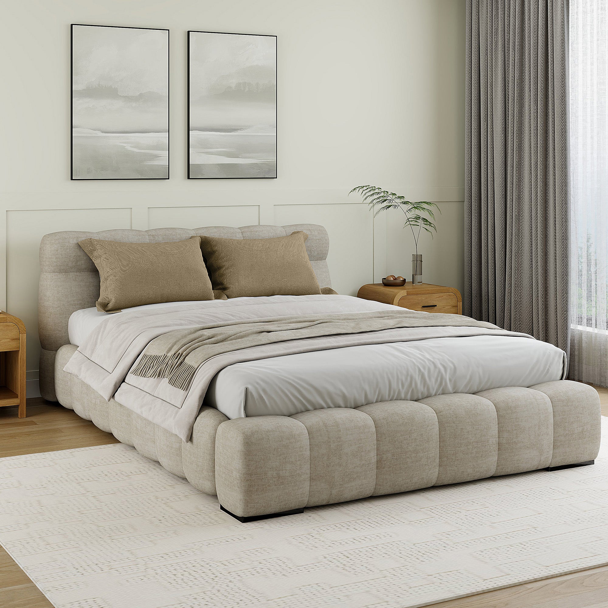 Pasha Platform Bed Queen Beige Pearl