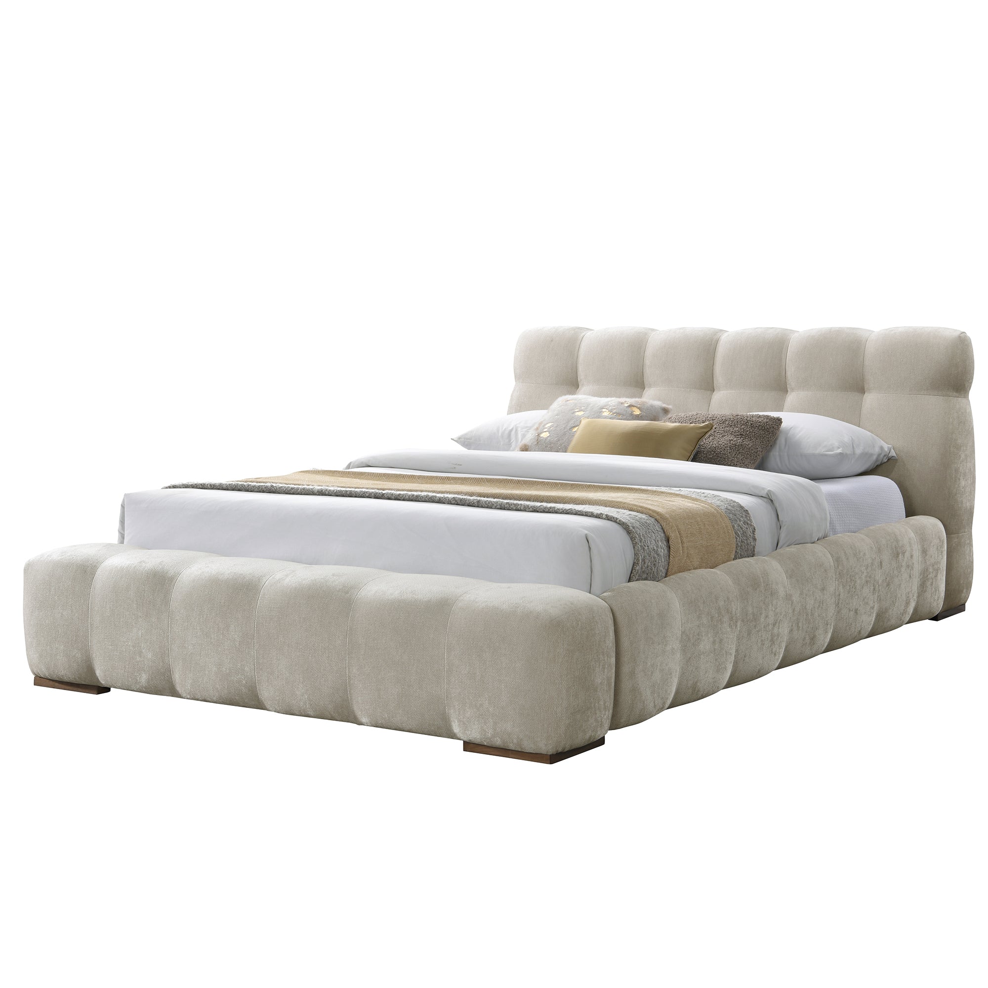 Pasha Platform Bed Queen Beige Pearl
