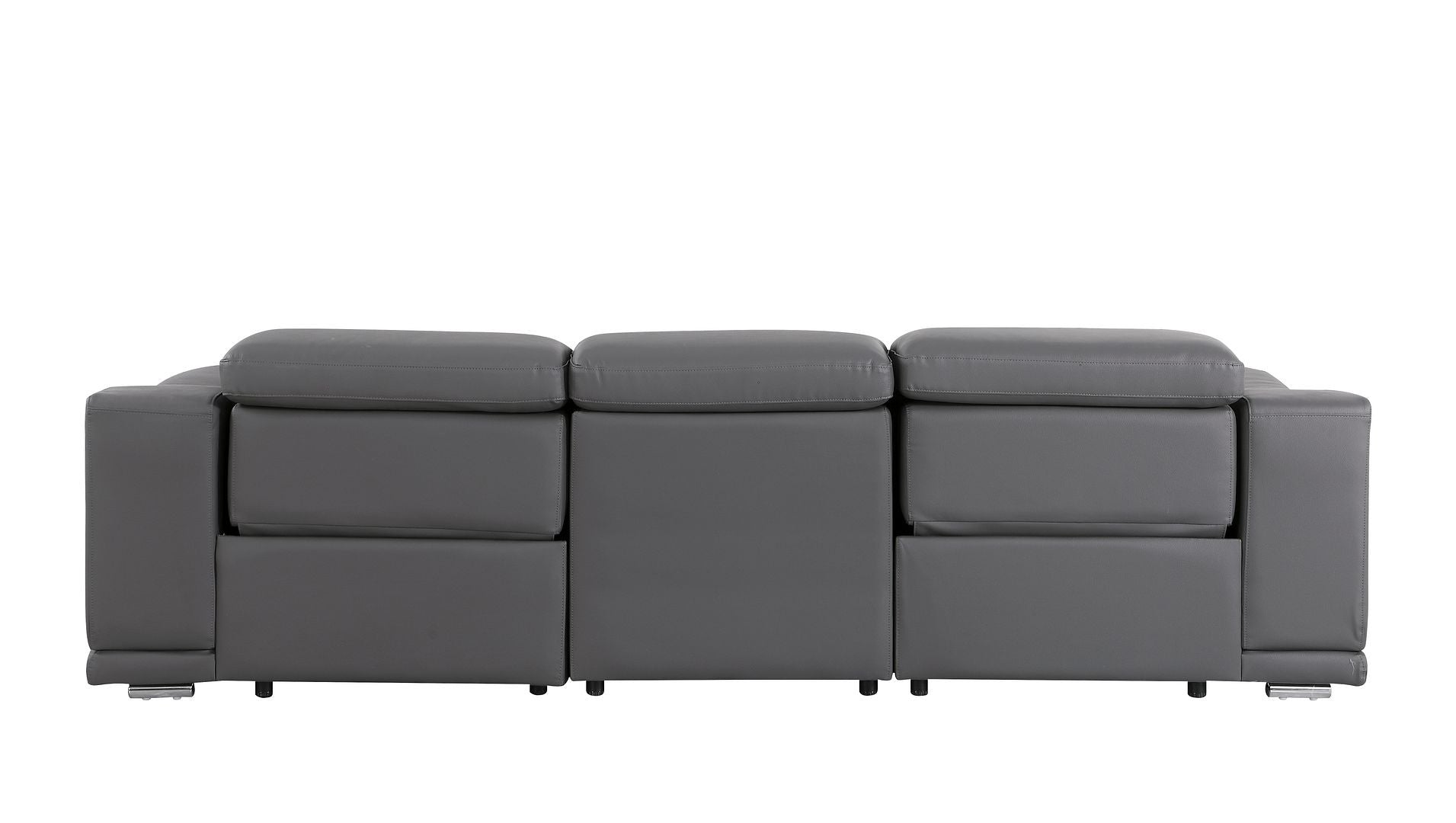 107" Dark Gray Italian Leather Reclining Metal USB Sofa