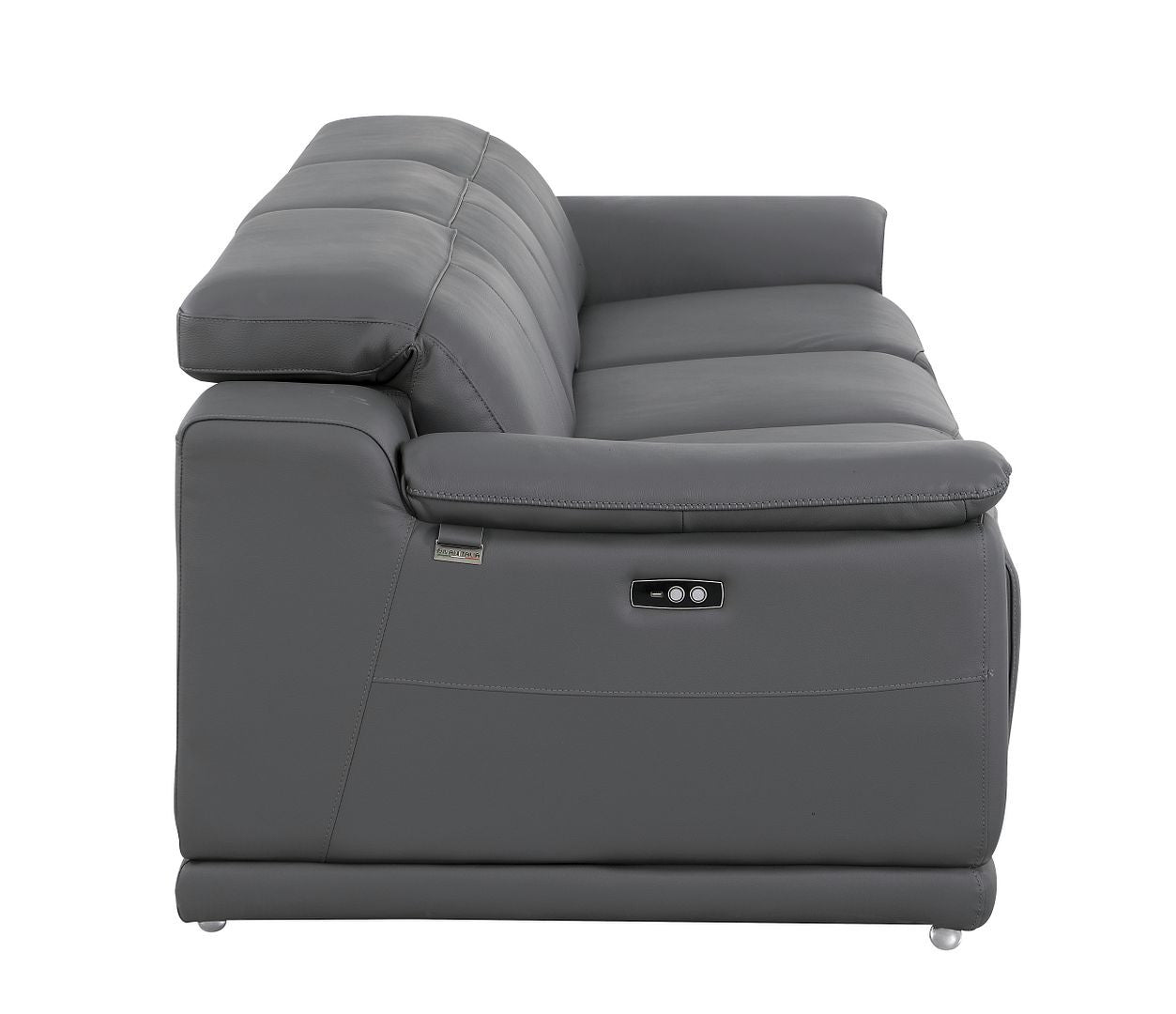 107" Dark Gray Italian Leather Reclining Metal USB Sofa