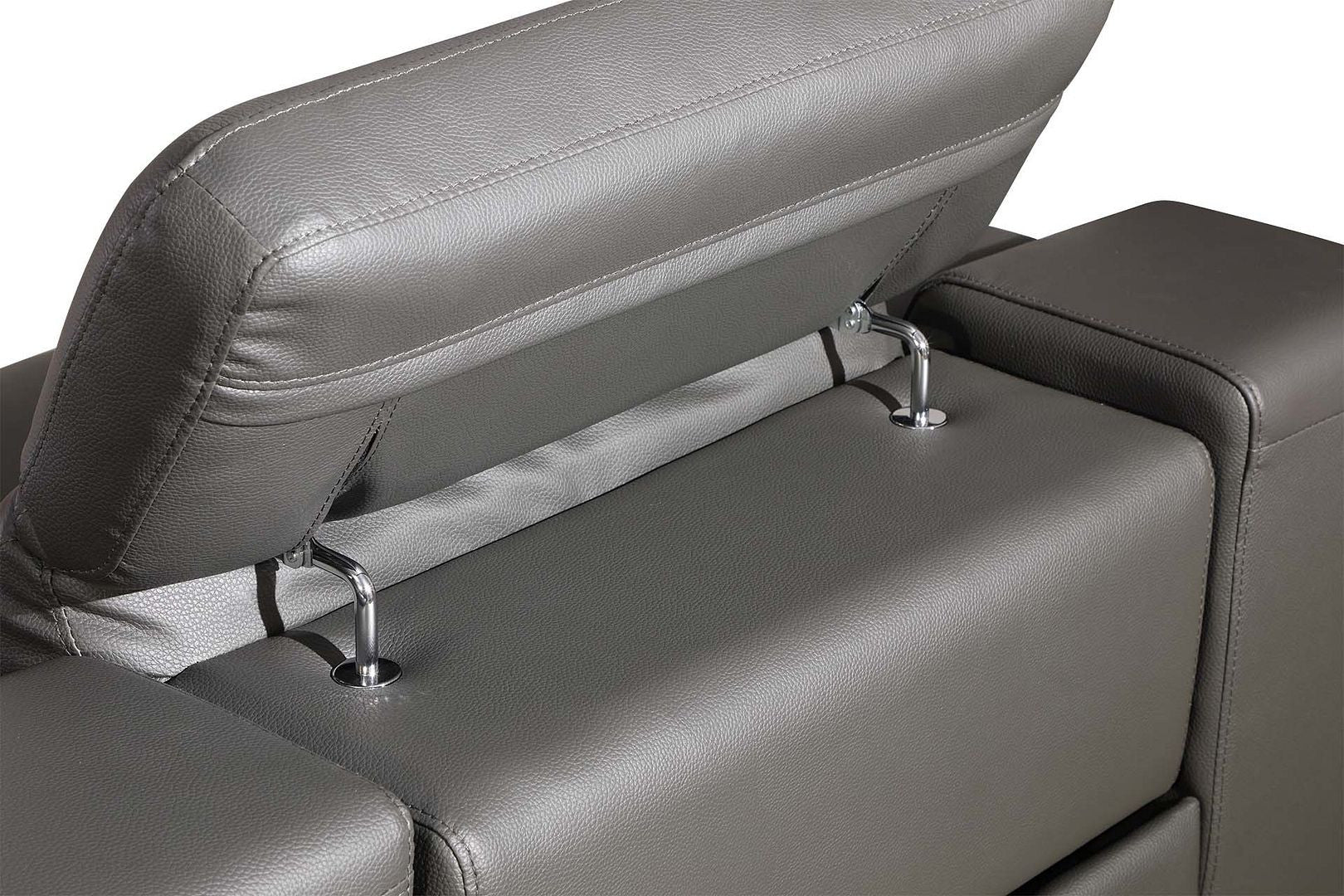 107" Dark Gray Italian Leather Reclining Metal USB Sofa