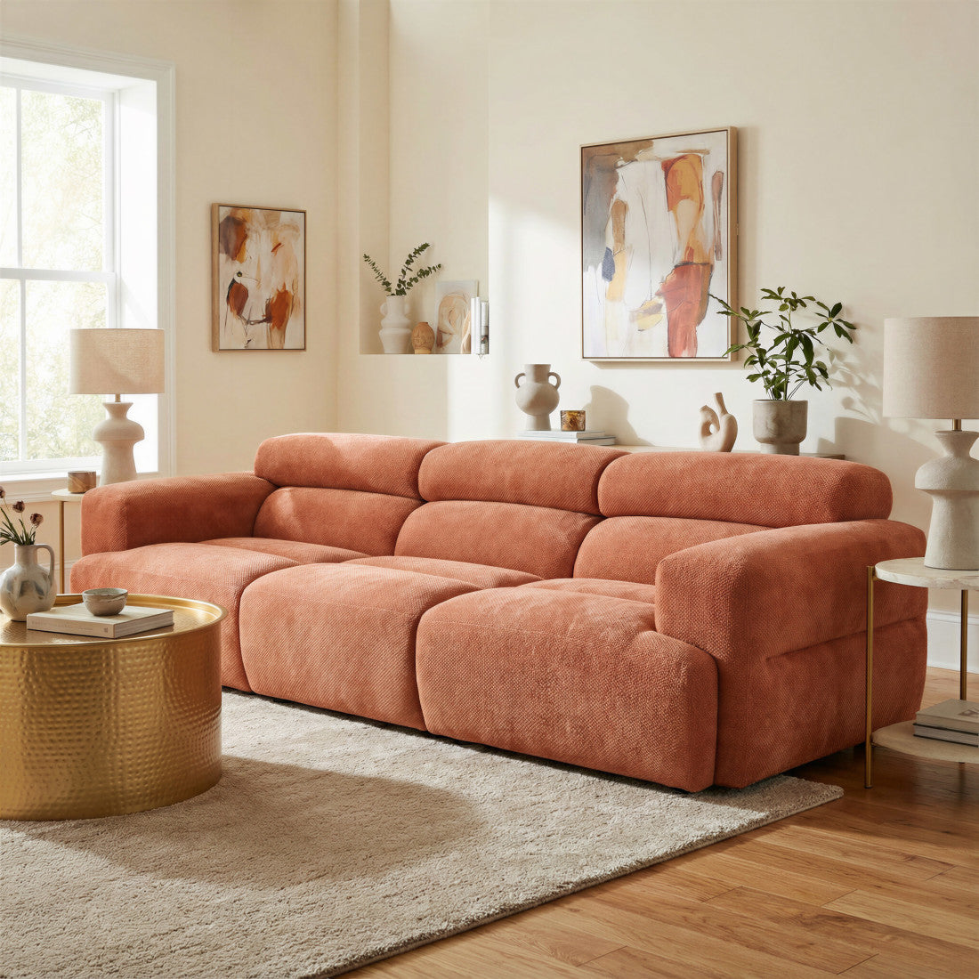 108" Orange Manufactured Wood Sofa