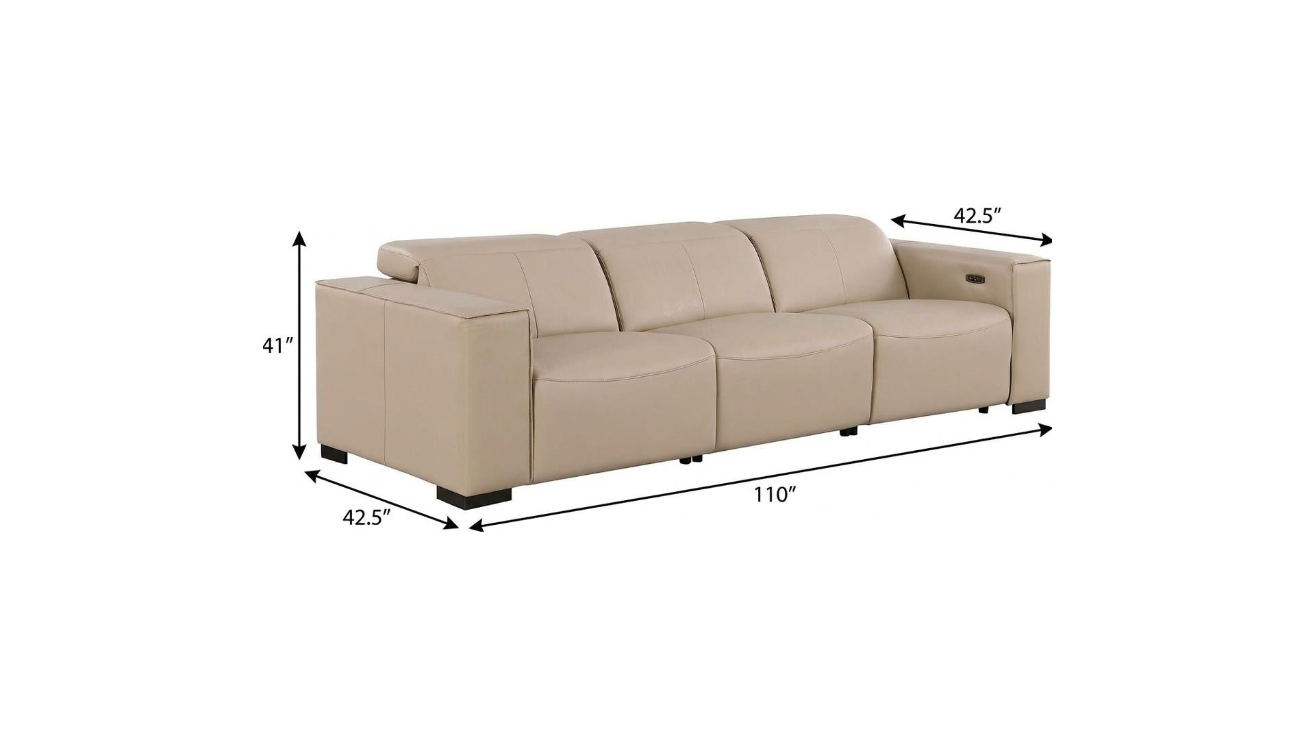 110" Black Top Grain Leather Reclining Metal USB Sofa