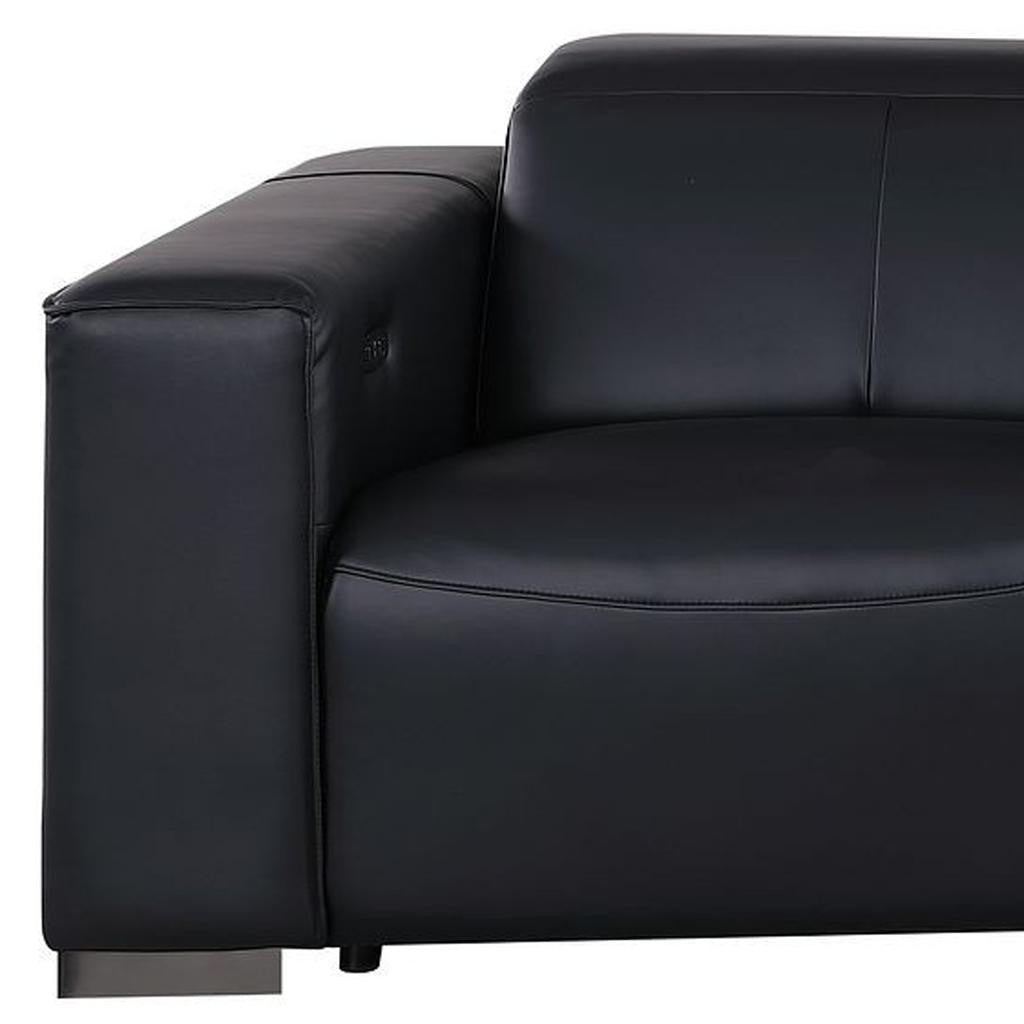110" Black Top Grain Leather Reclining Metal USB Sofa