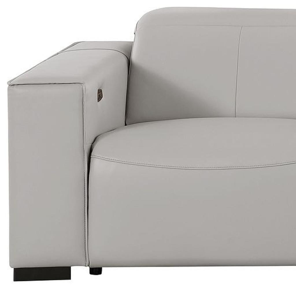 110" Black Top Grain Leather Reclining Metal USB Sofa