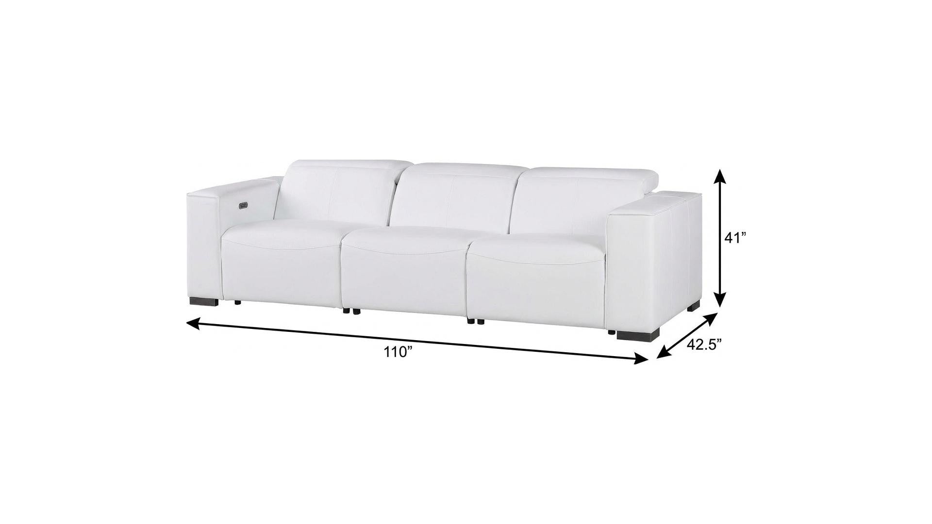110" Black Top Grain Leather Reclining Metal USB Sofa
