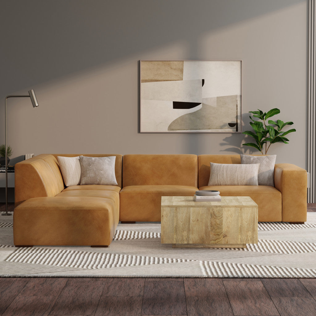 116" Sienna Leather Sofa With Ottoman With Brown Legs Left Facing