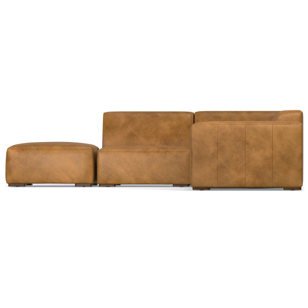 116" Sienna Leather Sofa With Ottoman With Brown Legs Left Facing