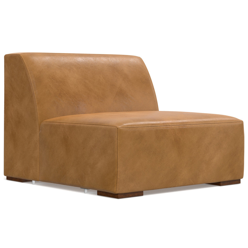 116" Sienna Leather Sofa With Ottoman With Brown Legs Left Facing