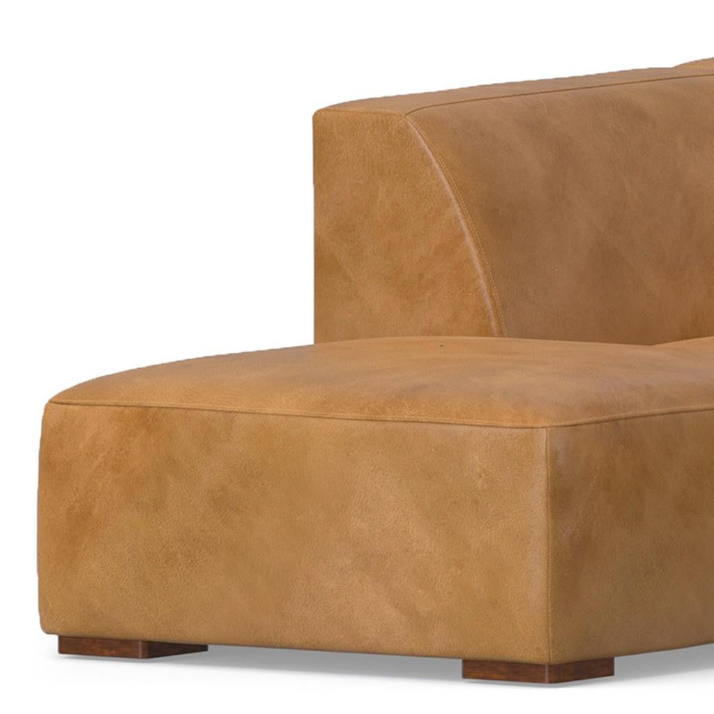 116" Sienna Leather Sofa With Ottoman With Brown Legs Left Facing