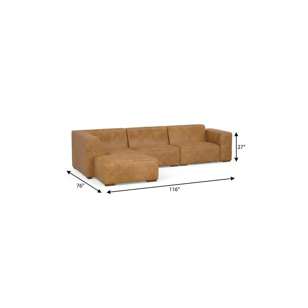 116" Sienna Leather Sofa With Ottoman With Brown Legs Left Facing
