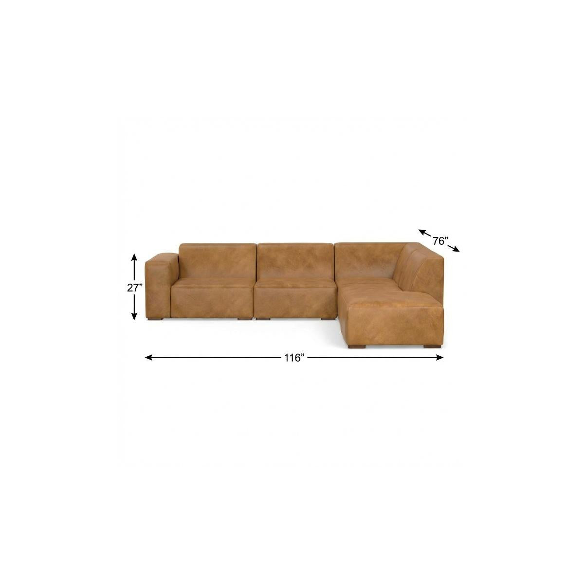 116" Sienna Leather Sofa With Ottoman With Brown Legs Left Facing