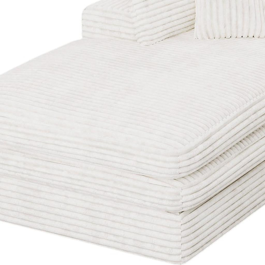121" Left Facing White Corduroy Compression Foam Sofa