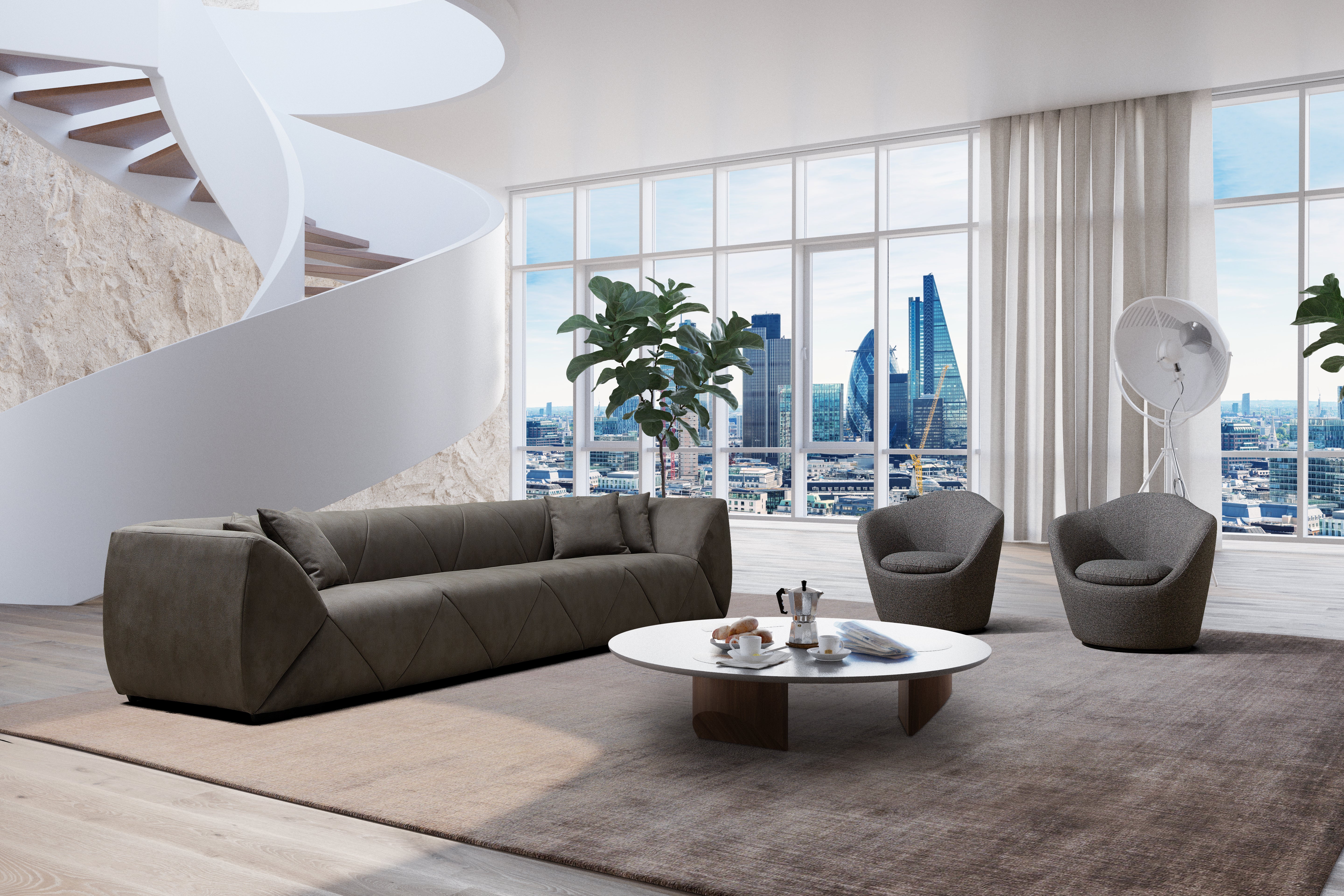 126" Dark Gray Nubuck Leather Sofa