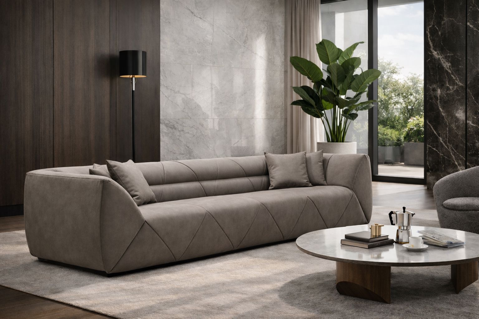 126" Dark Gray Nubuck Leather Sofa