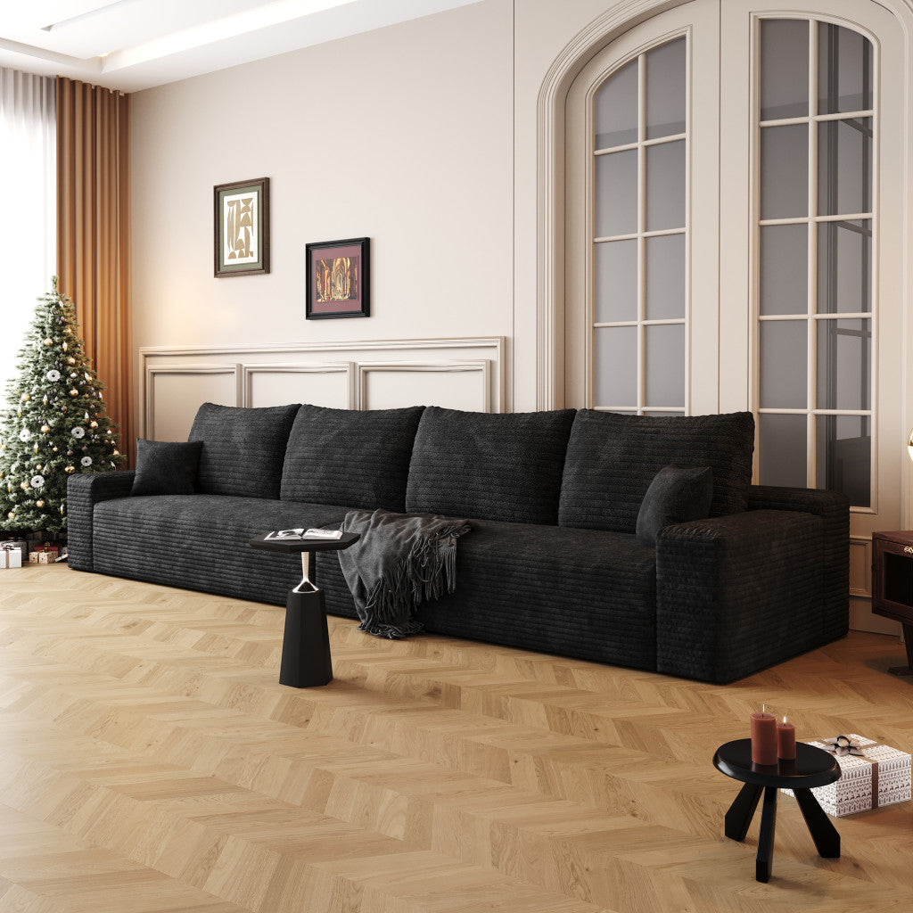 140" Black Corduroy Modular Compression Foam Sofa With Toss Pillows