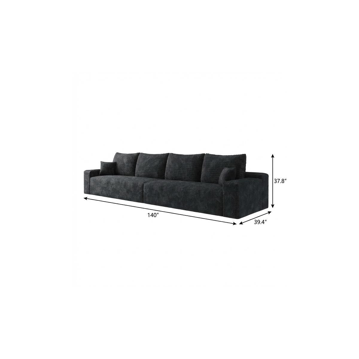 140" Black Corduroy Modular Compression Foam Sofa With Toss Pillows