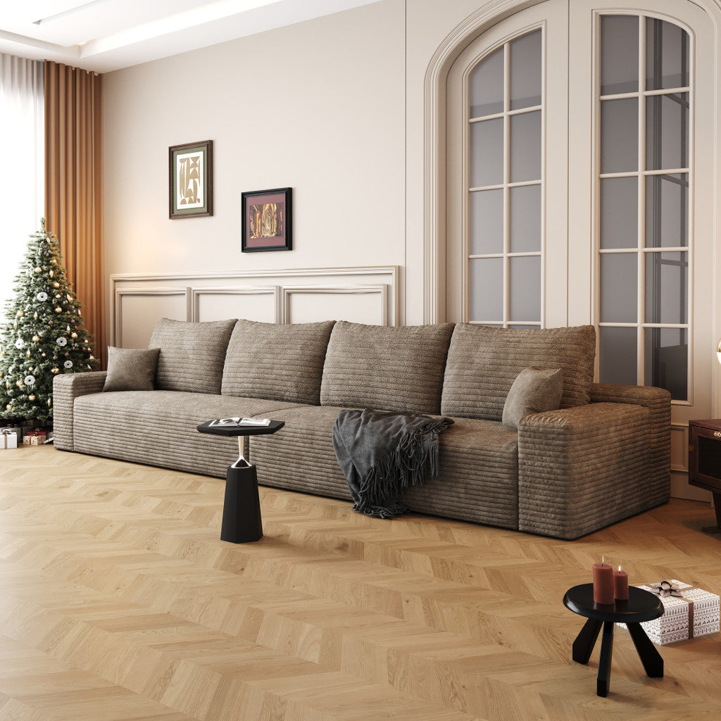 140" Camel Corduroy Modular Compression Foam Sofa With Toss Pillows