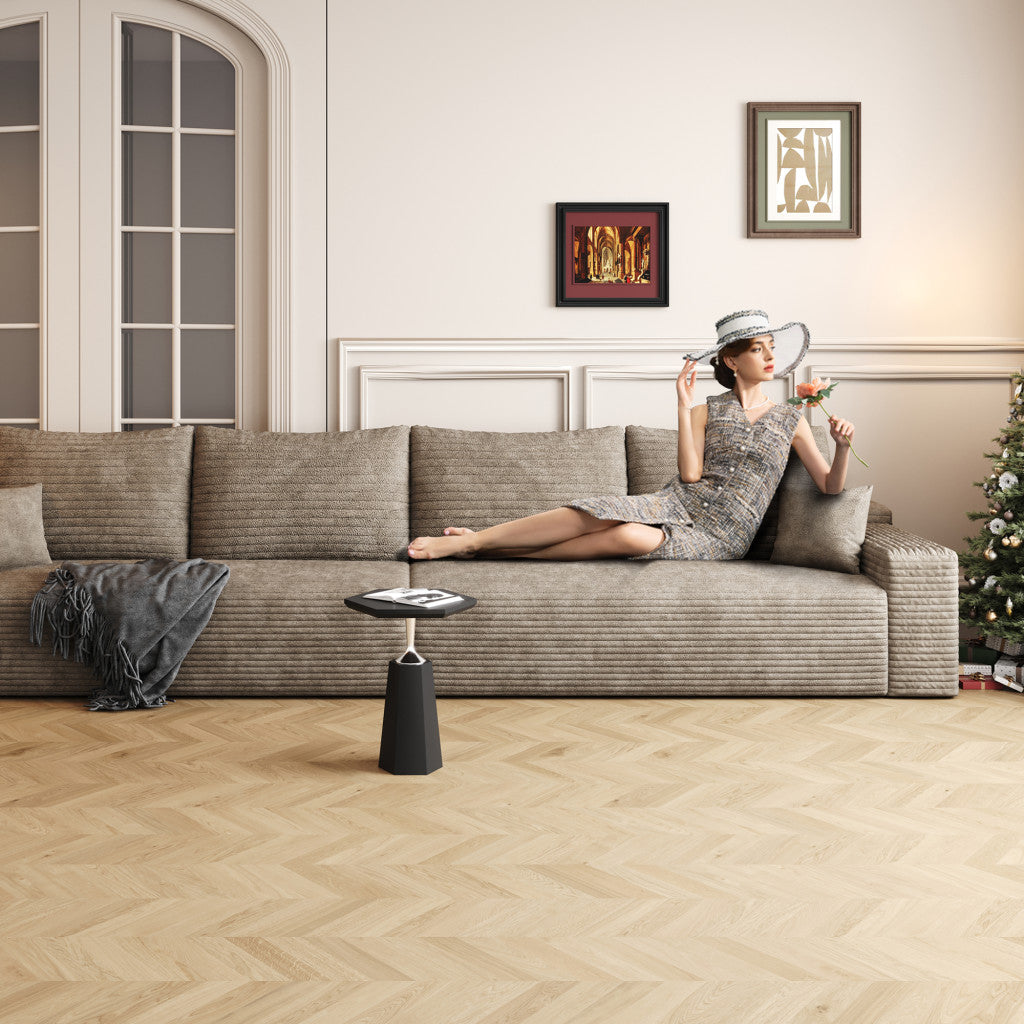 140" Camel Corduroy Modular Compression Foam Sofa With Toss Pillows