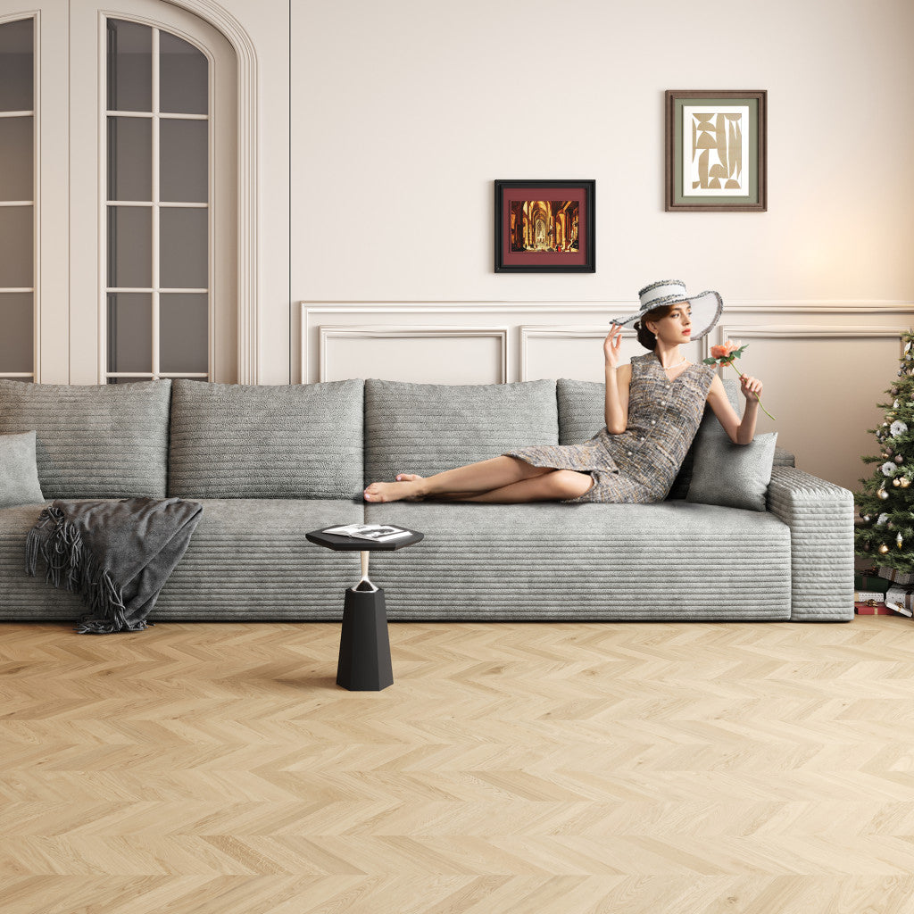 140" Gray Corduroy Modular Compression Foam Sofa With Toss Pillows