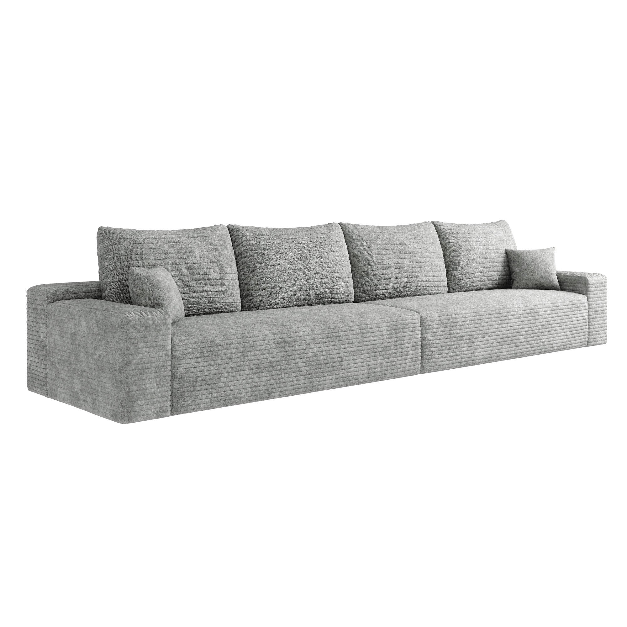 140" Gray Corduroy Modular Compression Foam Sofa With Toss Pillows