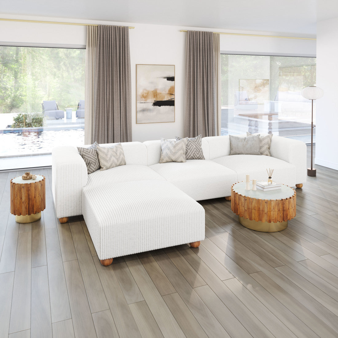 150" White Fabric Sofa