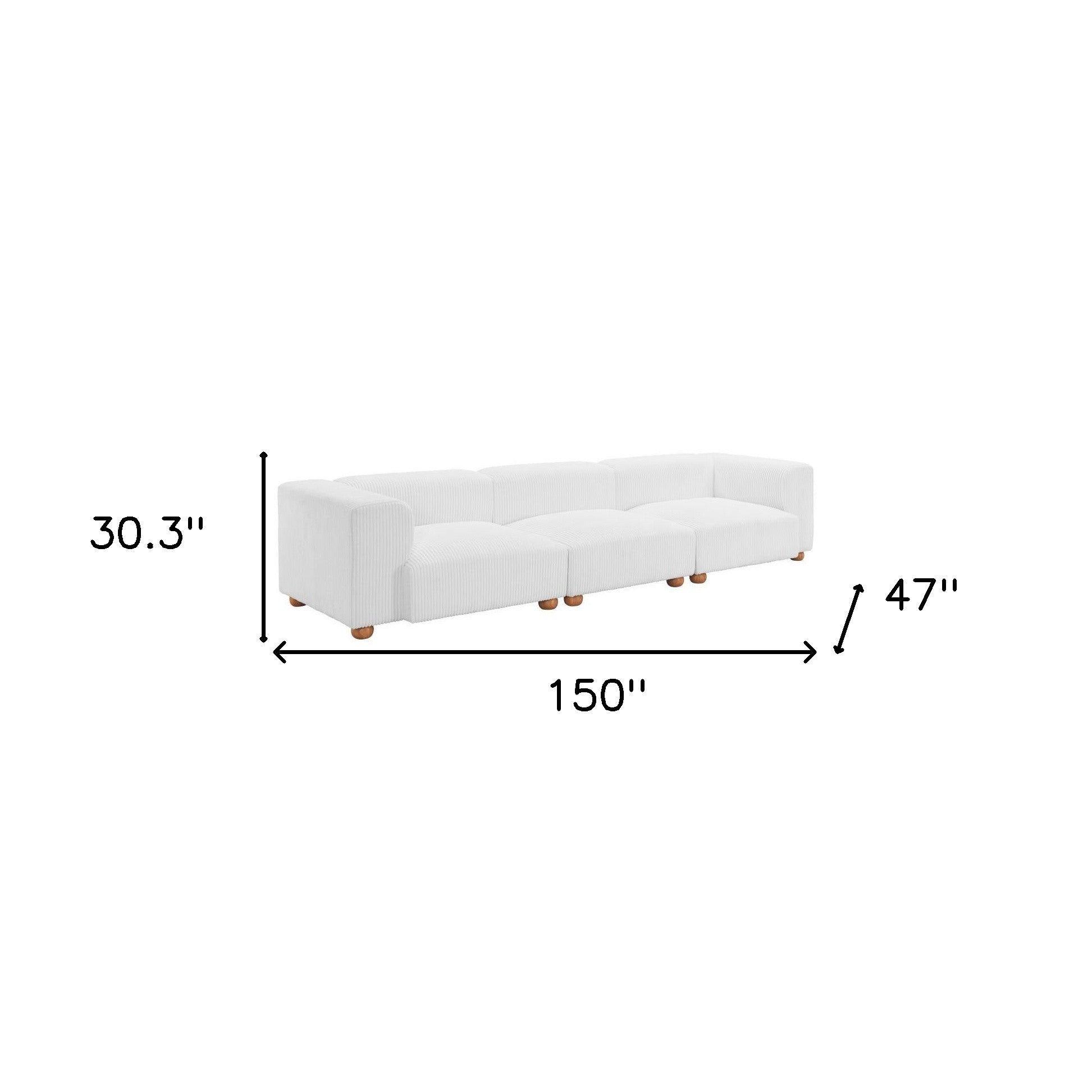 150" White Fabric Sofa