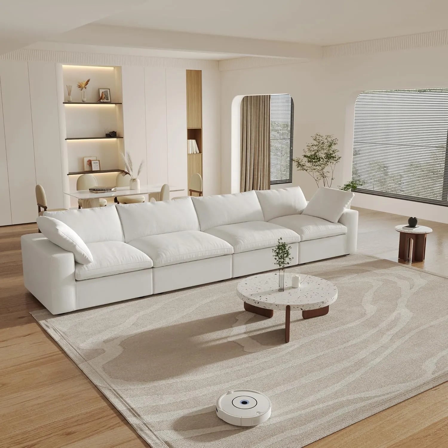 160" White Linen Blend Modular Sofa