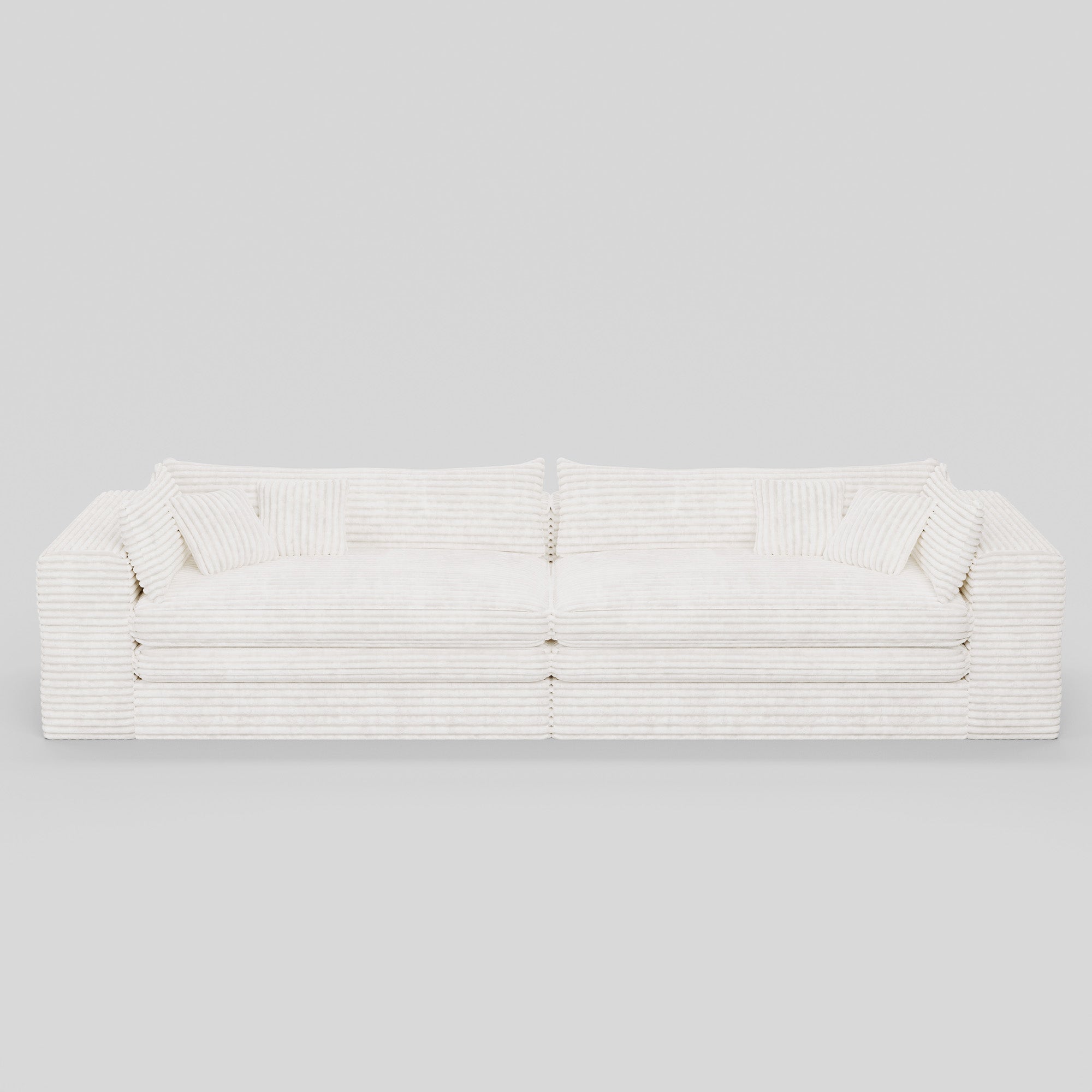 162" White Corduroy Compression Foam Sofa