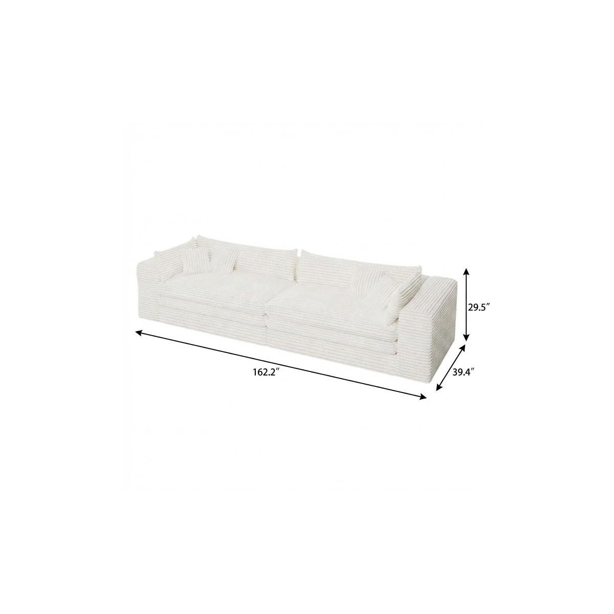 162" White Corduroy Compression Foam Sofa