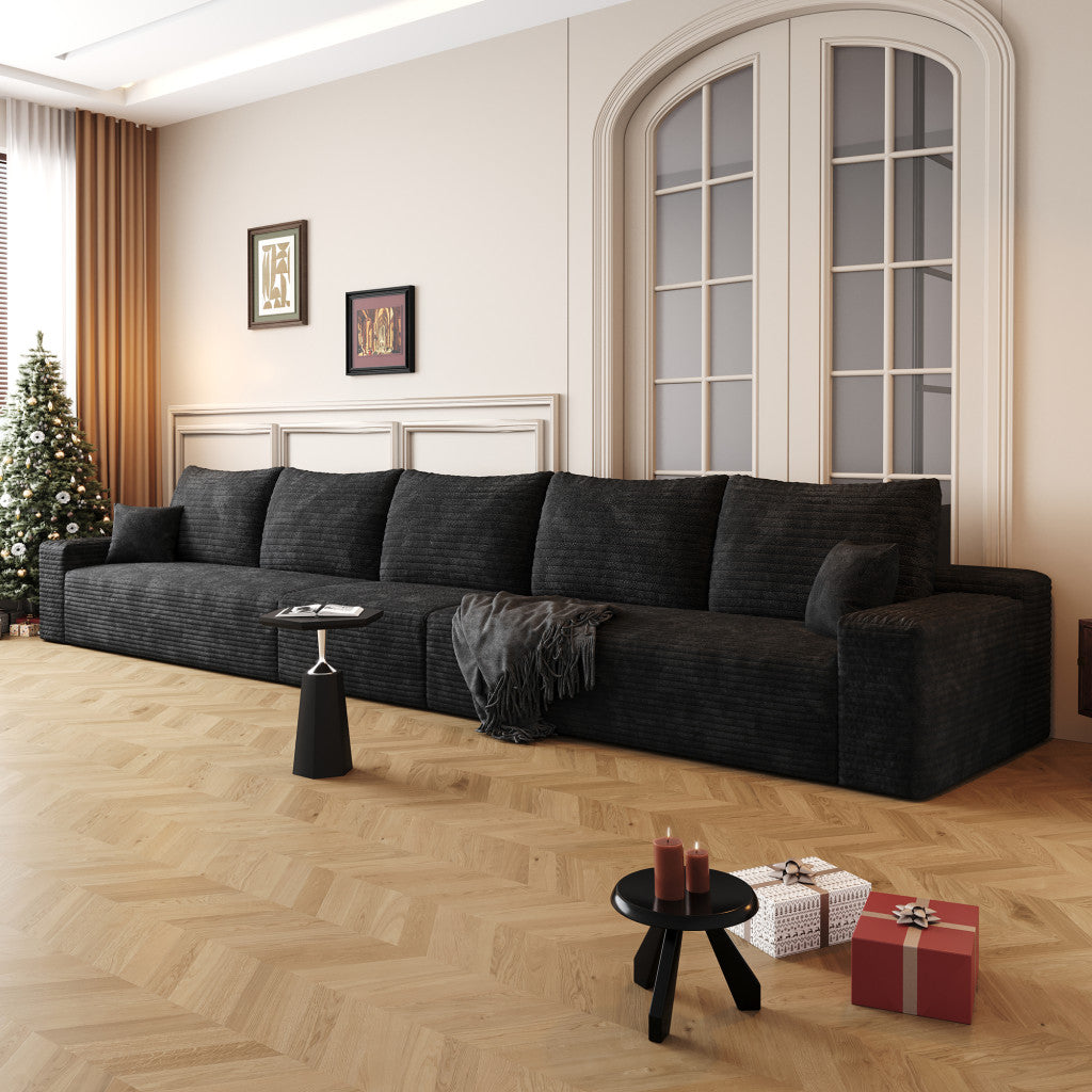 168" Black Corduroy Modular Compression Foam Sofa With Toss Pillows