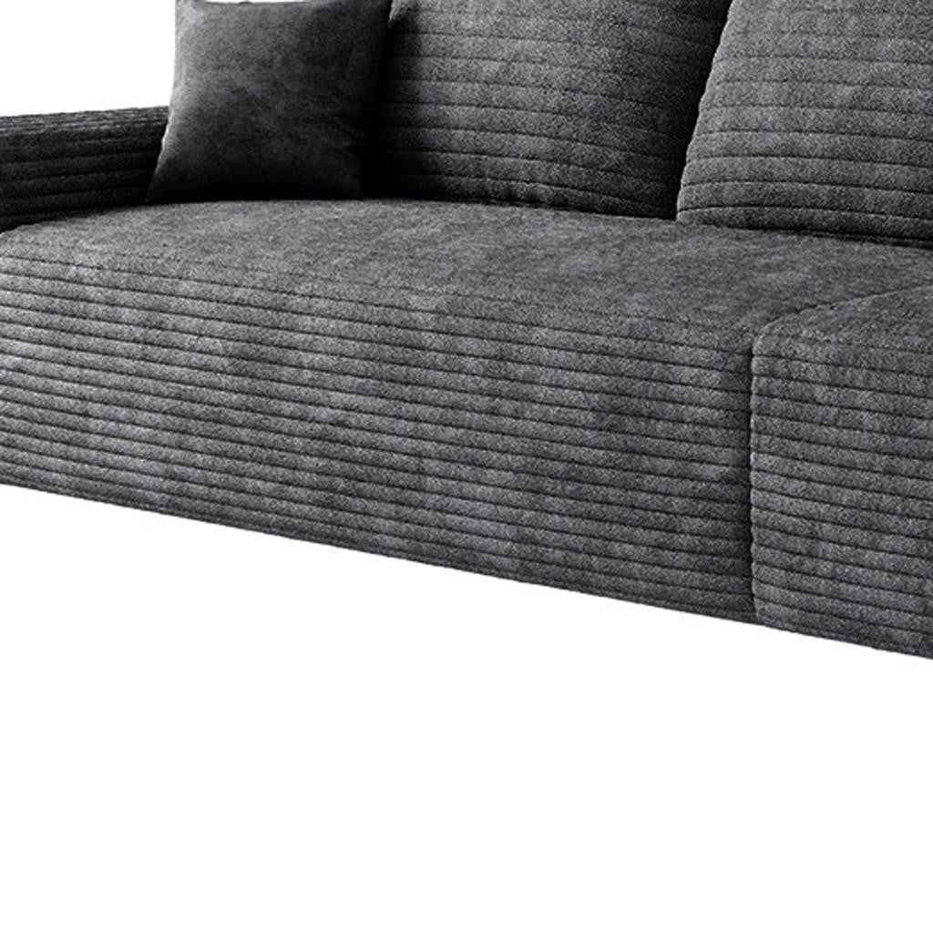168" Black Corduroy Modular Compression Foam Sofa With Toss Pillows