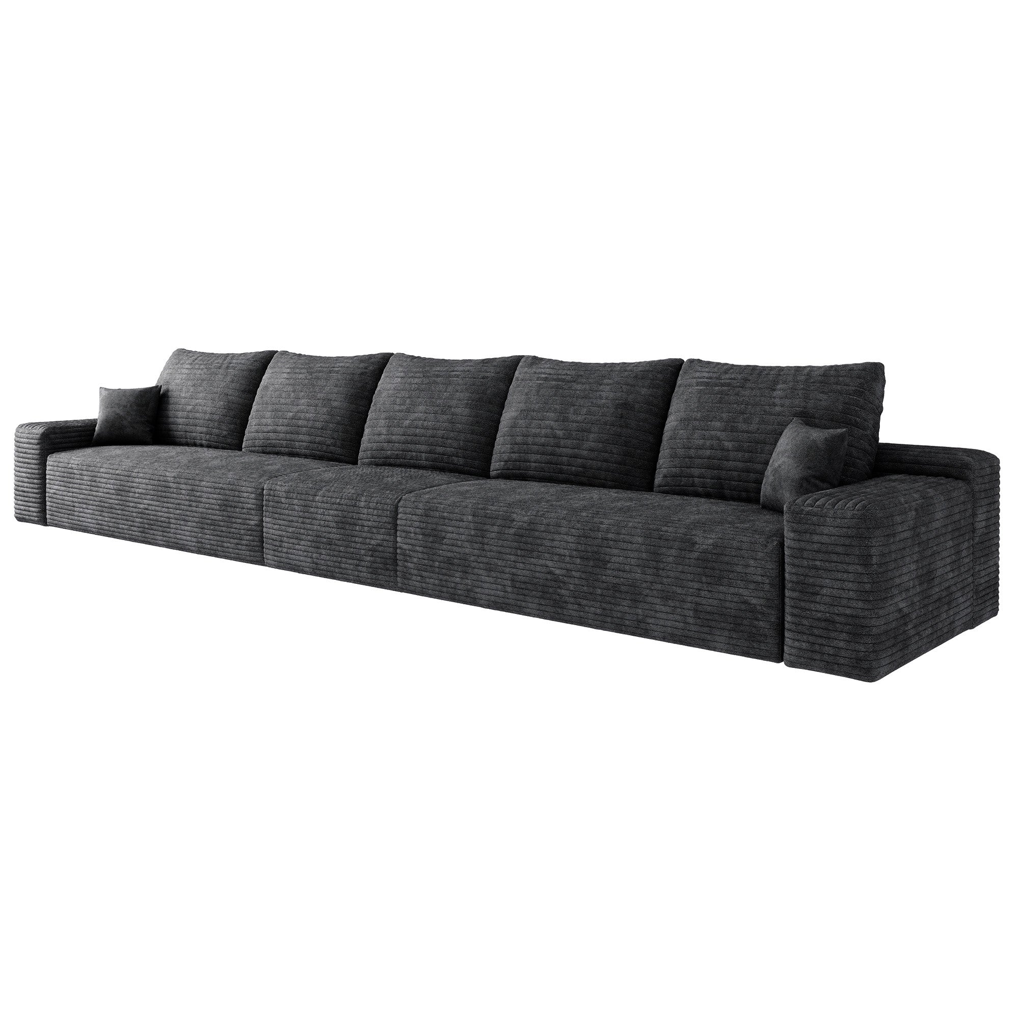 168" Black Corduroy Modular Compression Foam Sofa With Toss Pillows