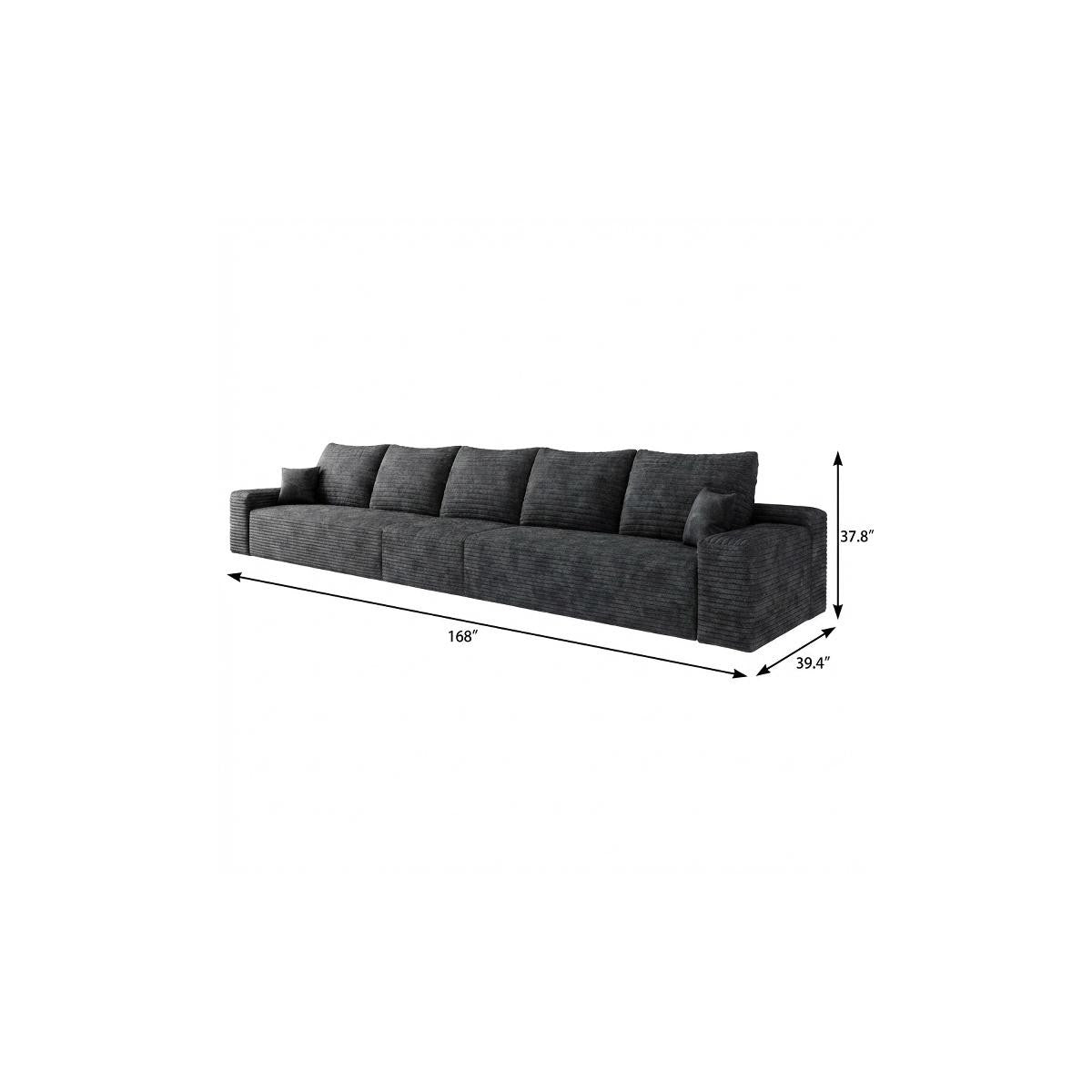 168" Black Corduroy Modular Compression Foam Sofa With Toss Pillows